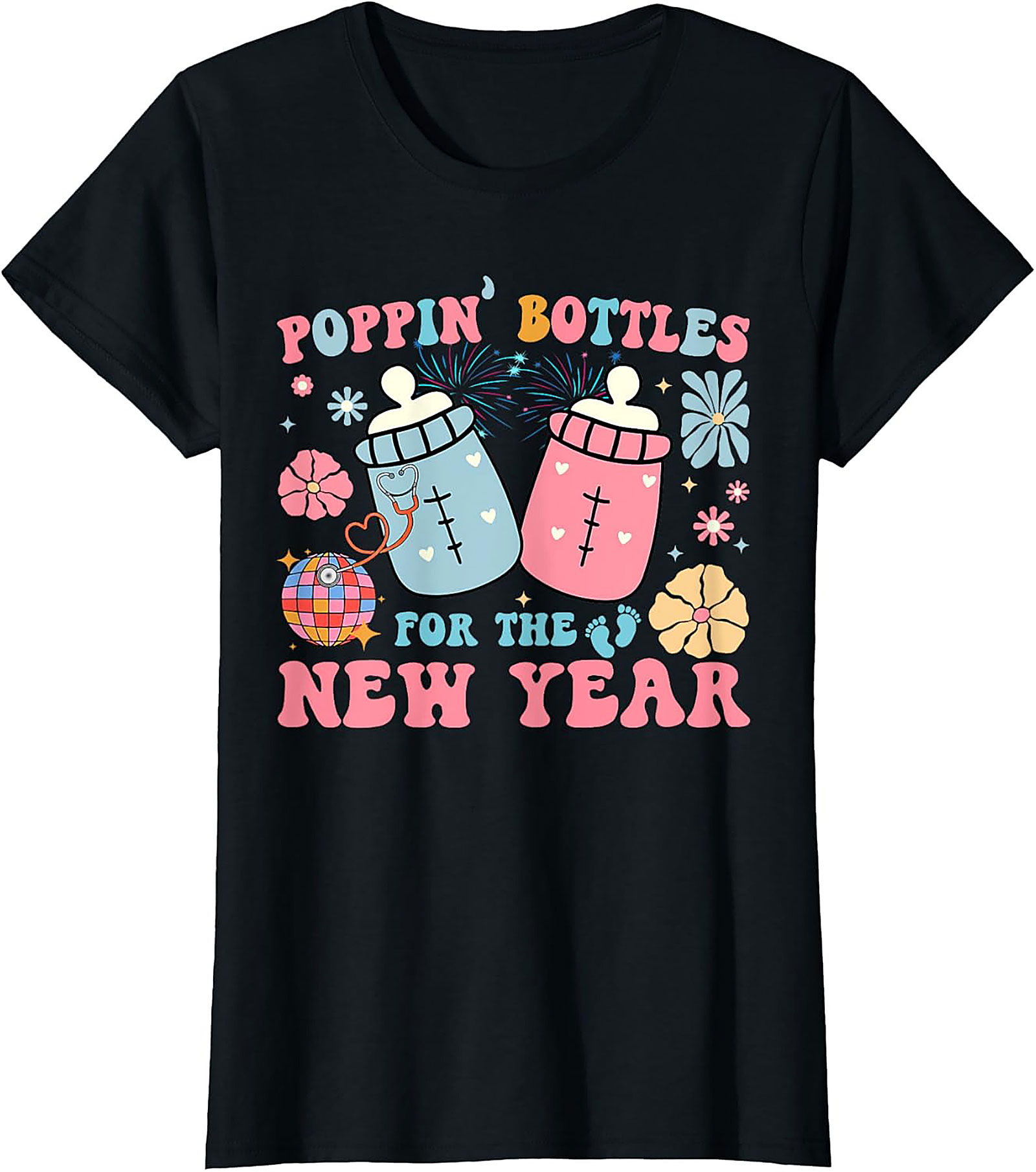 Poppin' Bottles New Year Baby Announcement Funny Tee