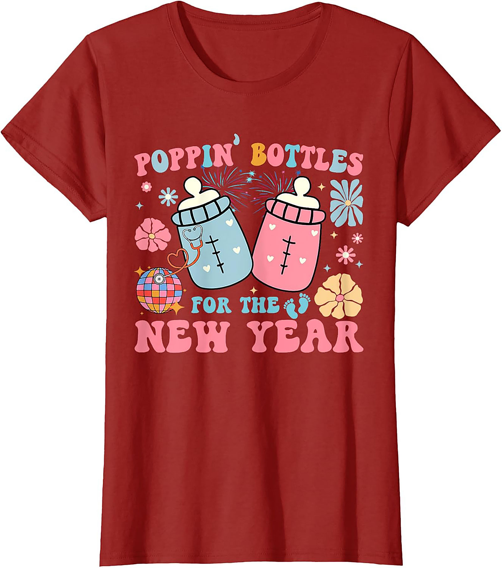 Poppin' Bottles New Year Baby Announcement Funny Tee