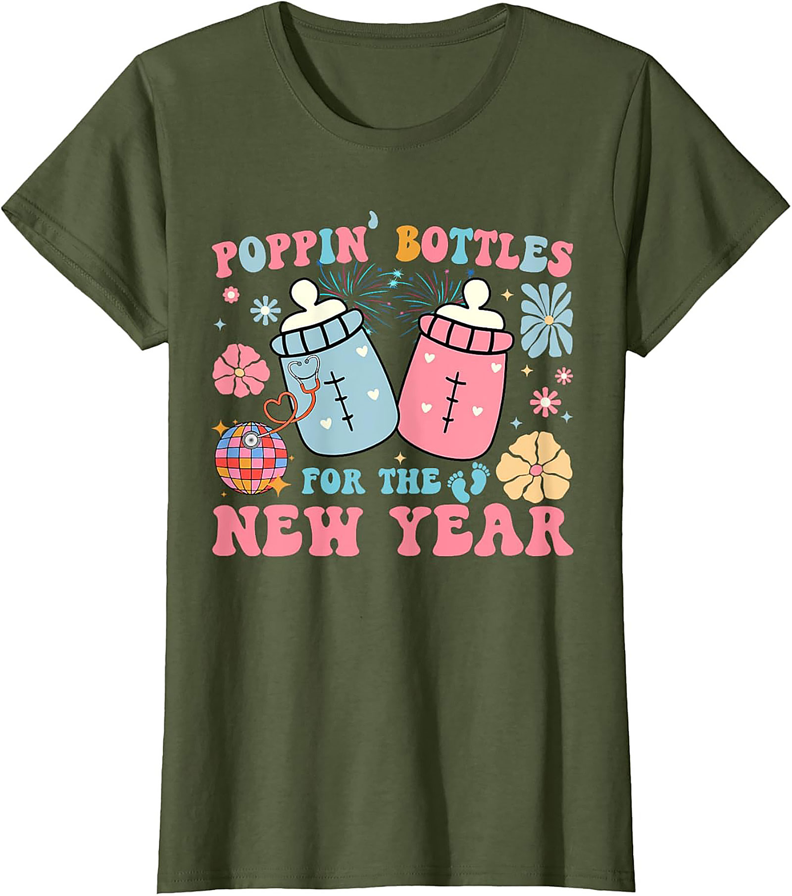 Poppin' Bottles New Year Baby Announcement Funny Tee