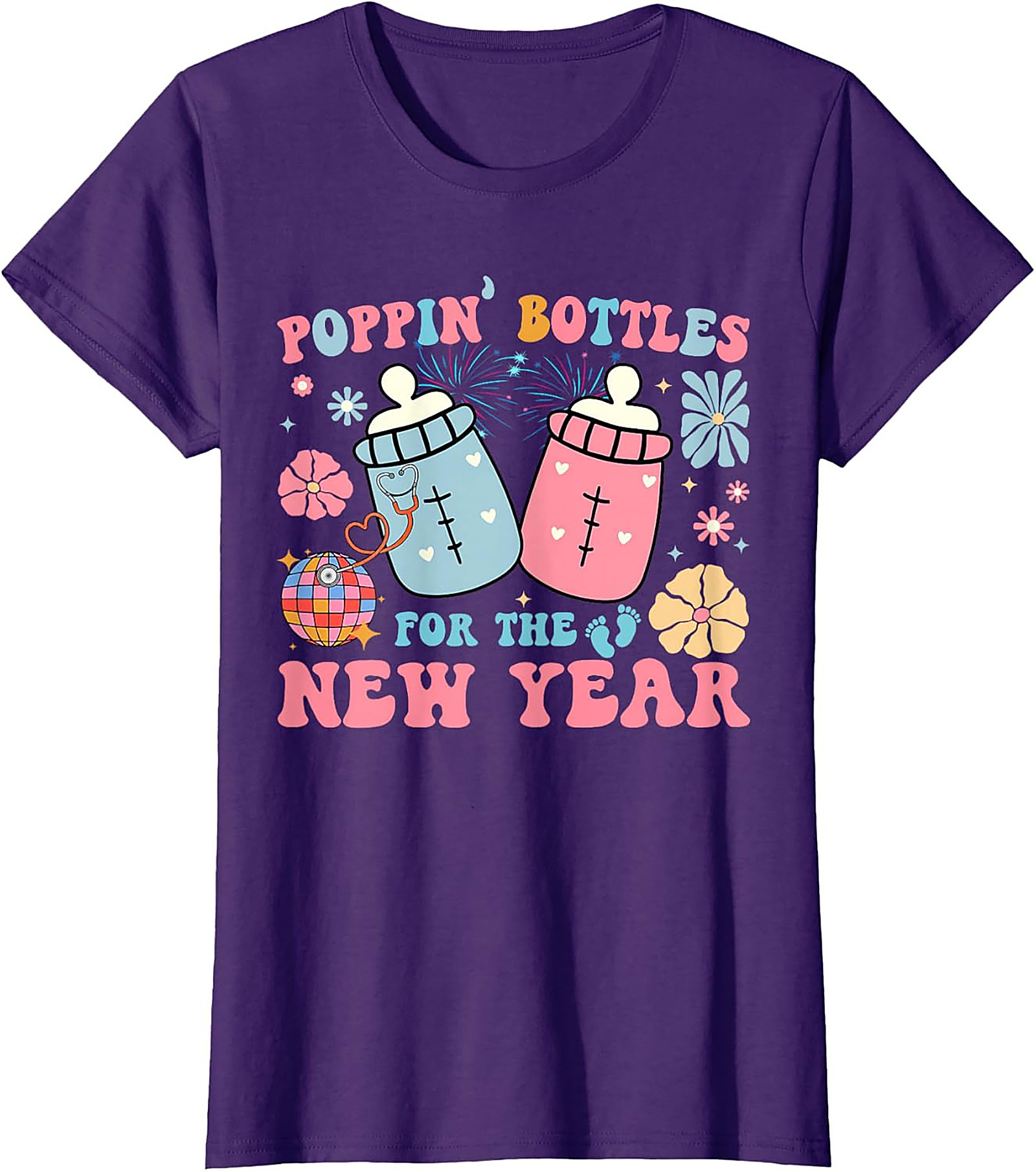Poppin' Bottles New Year Baby Announcement Funny Tee