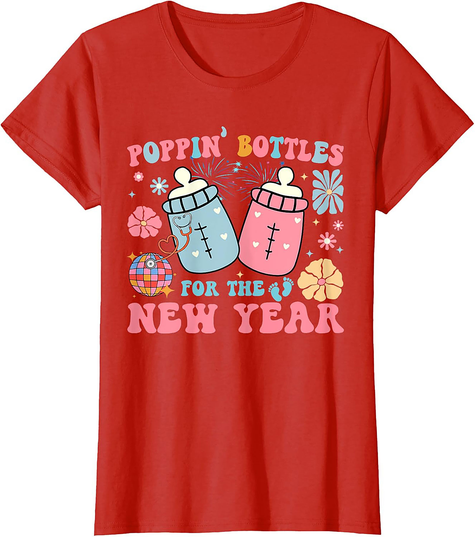 Poppin' Bottles New Year Baby Announcement Funny Tee