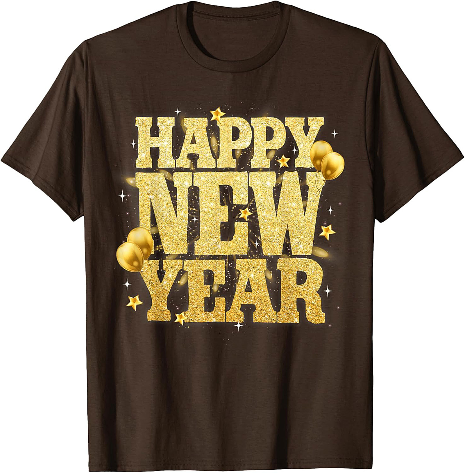 Happy New Year T-Shirt Festive Gold Glitter Graphic Tee