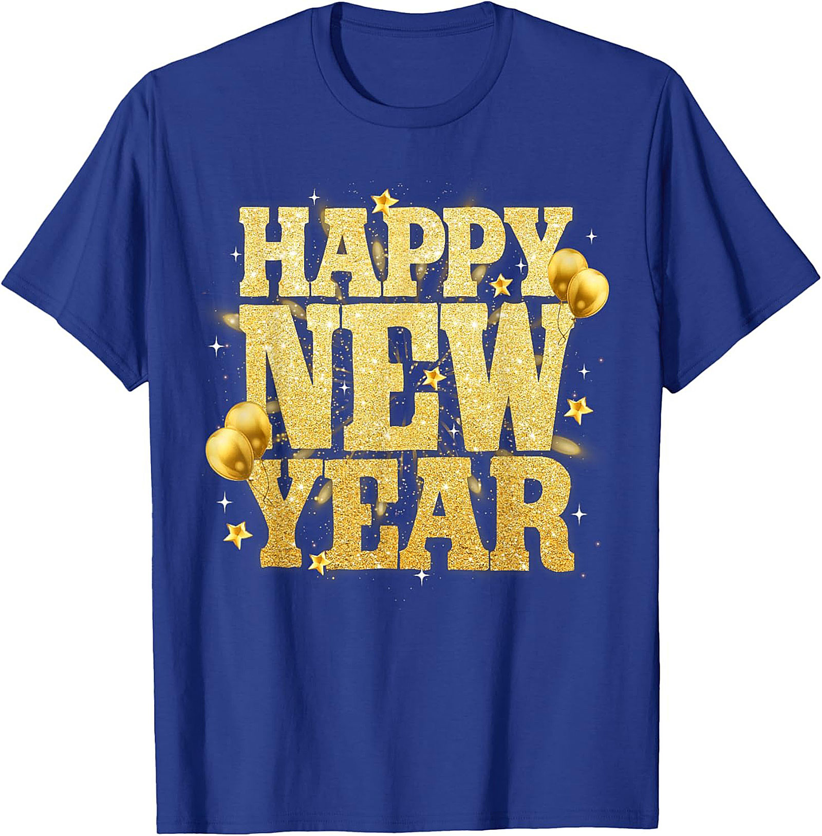 Happy New Year T-Shirt Festive Gold Glitter Graphic Tee