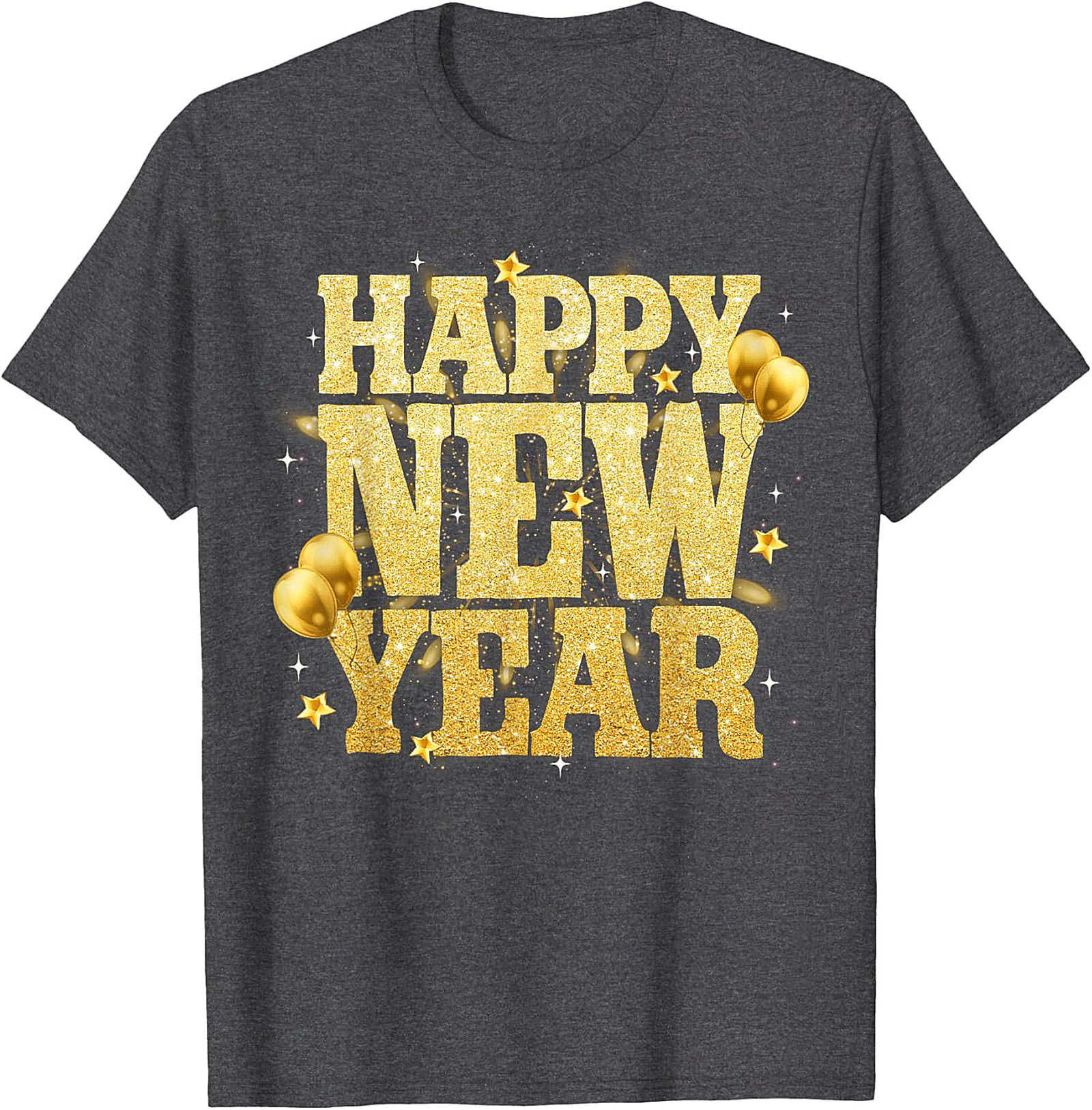 Happy New Year T-Shirt Festive Gold Glitter Graphic Tee