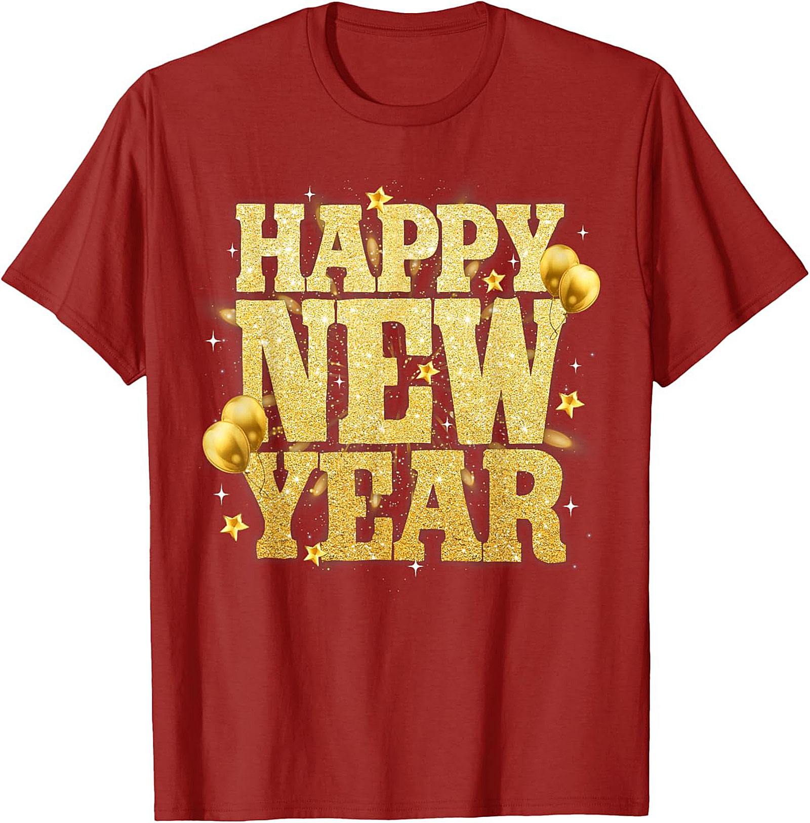 Happy New Year T-Shirt Festive Gold Glitter Graphic Tee