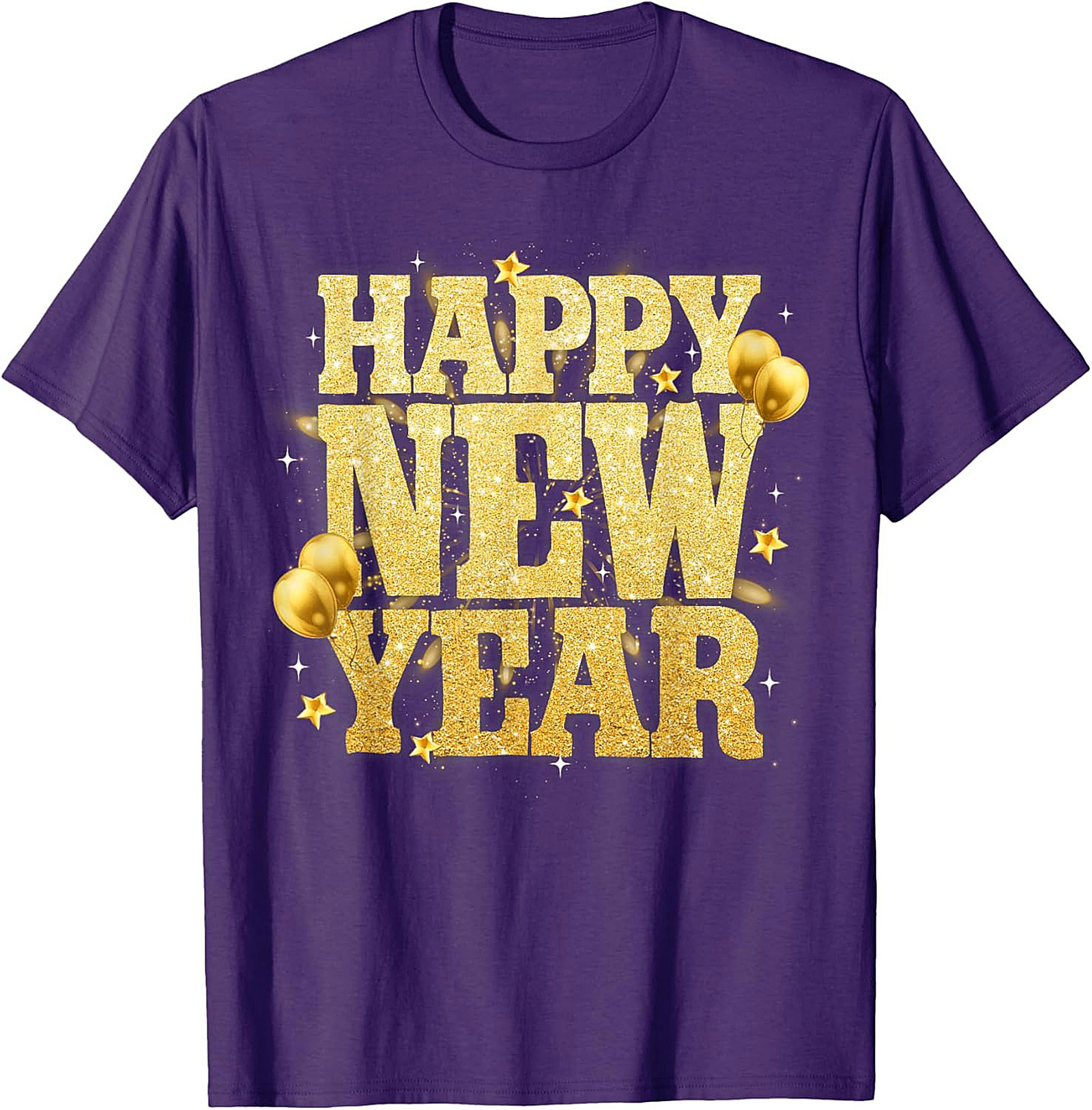 Happy New Year T-Shirt Festive Gold Glitter Graphic Tee