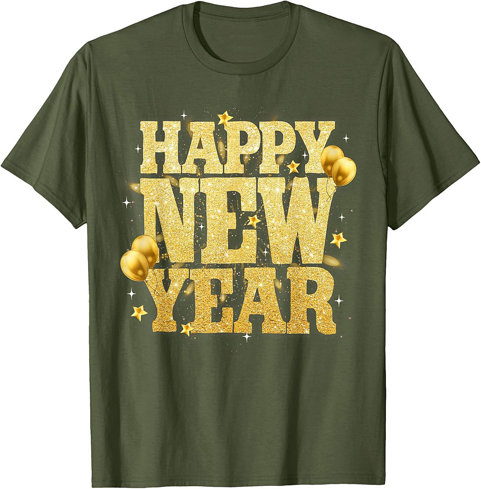 Happy New Year T-Shirt Festive Gold Glitter Graphic Tee