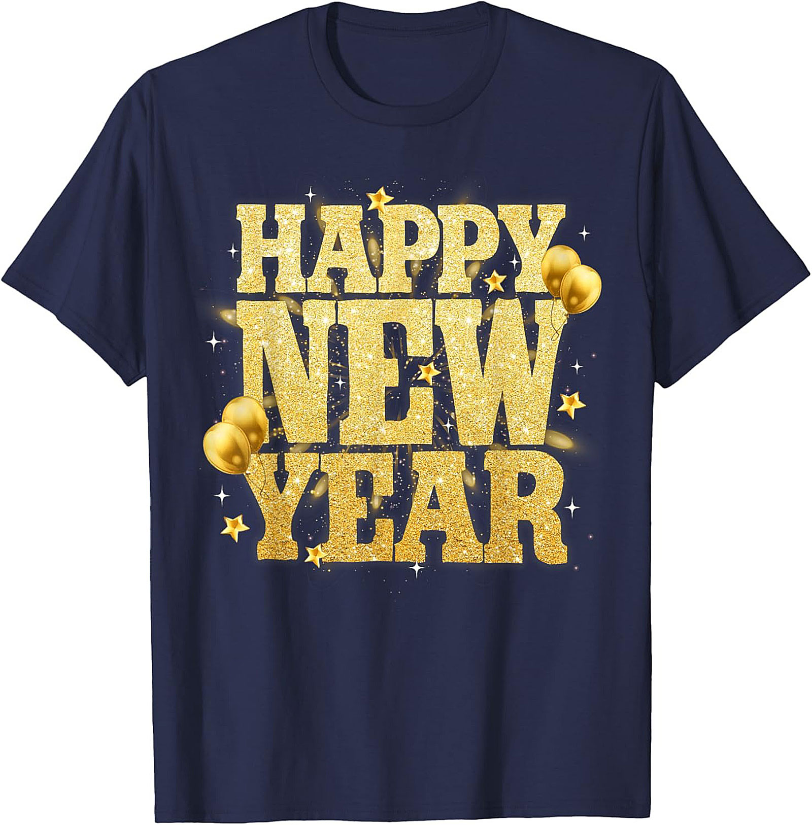 Happy New Year T-Shirt Festive Gold Glitter Graphic Tee