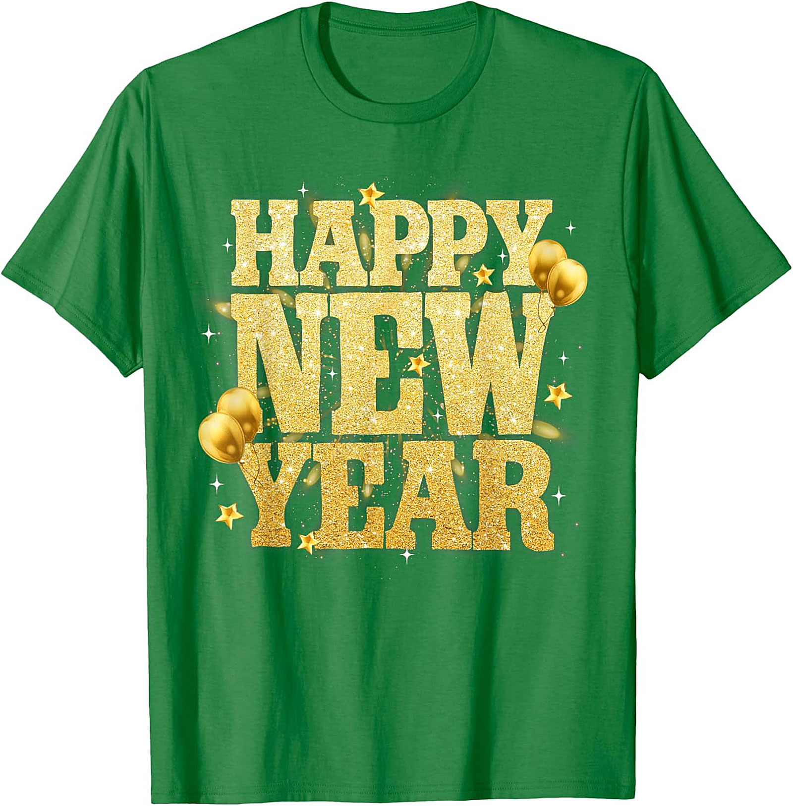 Happy New Year T-Shirt Festive Gold Glitter Graphic Tee
