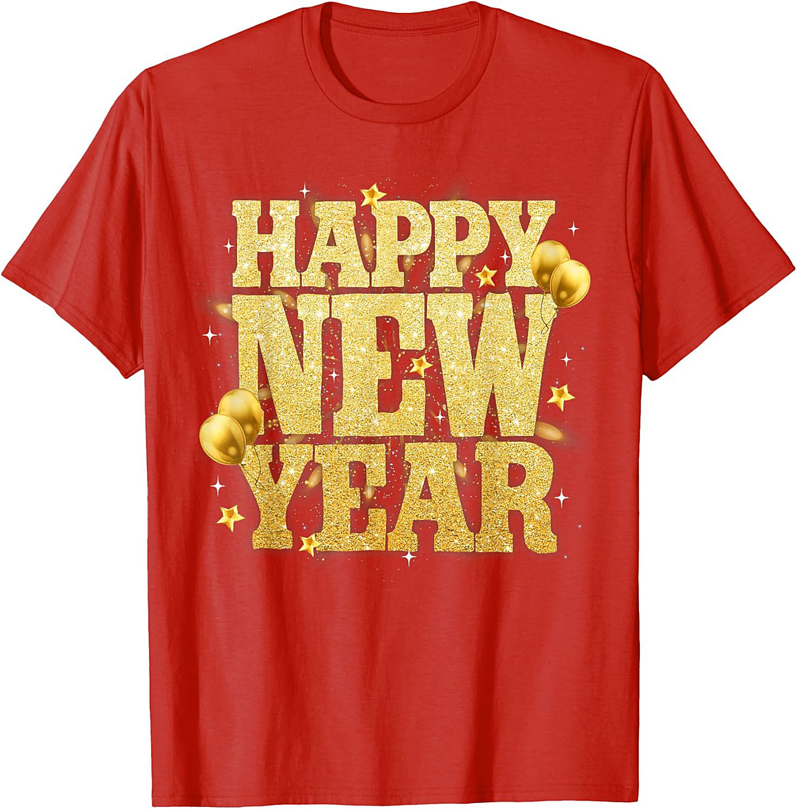 Happy New Year T-Shirt Festive Gold Glitter Graphic Tee