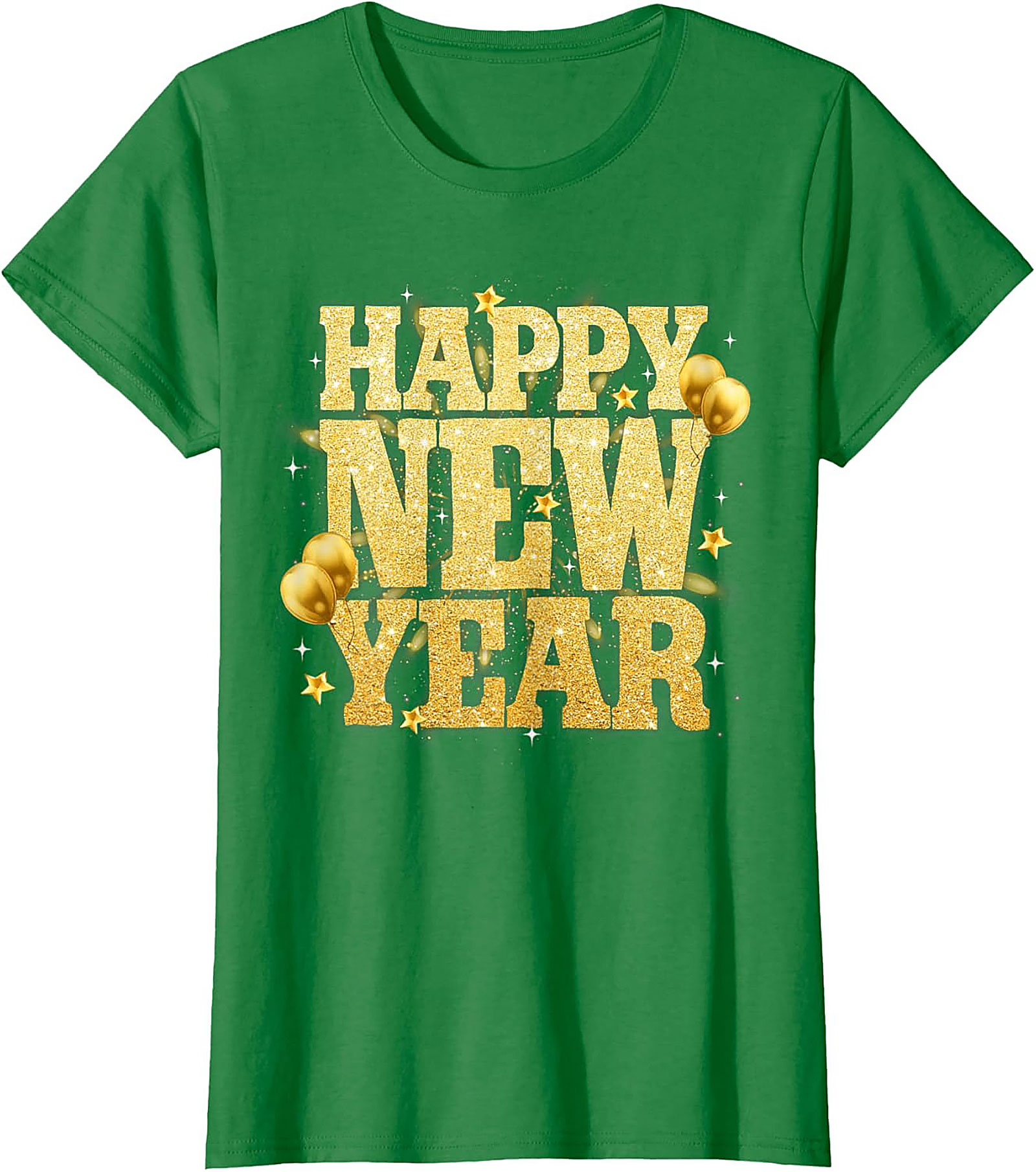 Happy New Year T-Shirt Festive Gold Glitter Graphic Tee