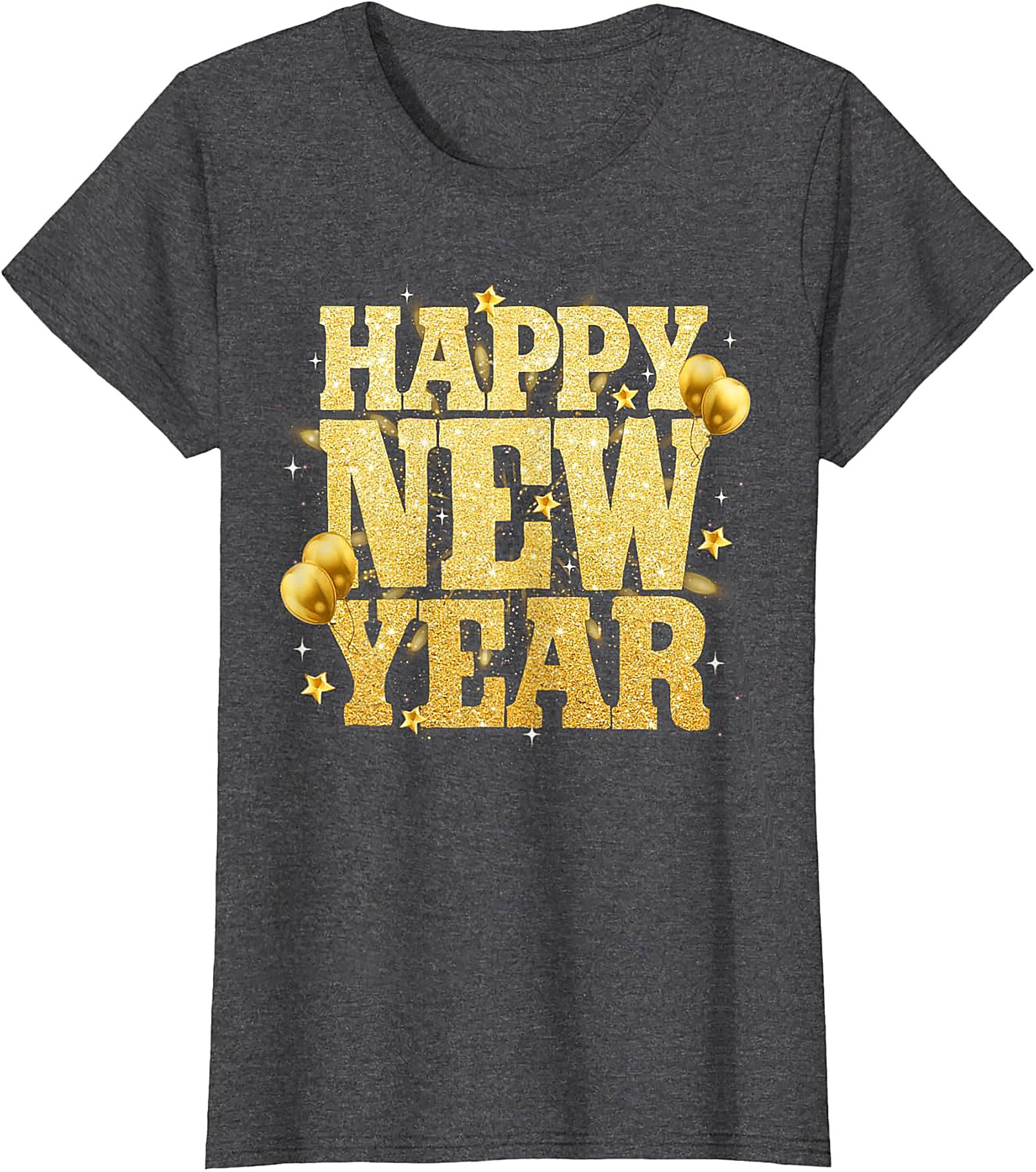 Happy New Year T-Shirt Festive Gold Glitter Graphic Tee