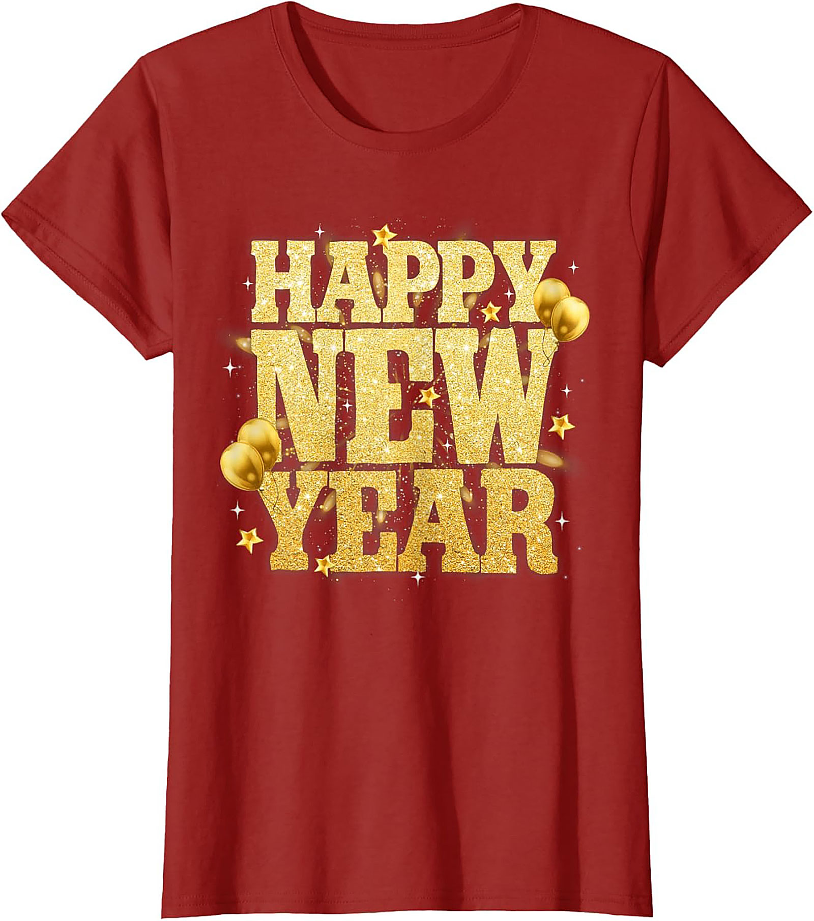 Happy New Year T-Shirt Festive Gold Glitter Graphic Tee