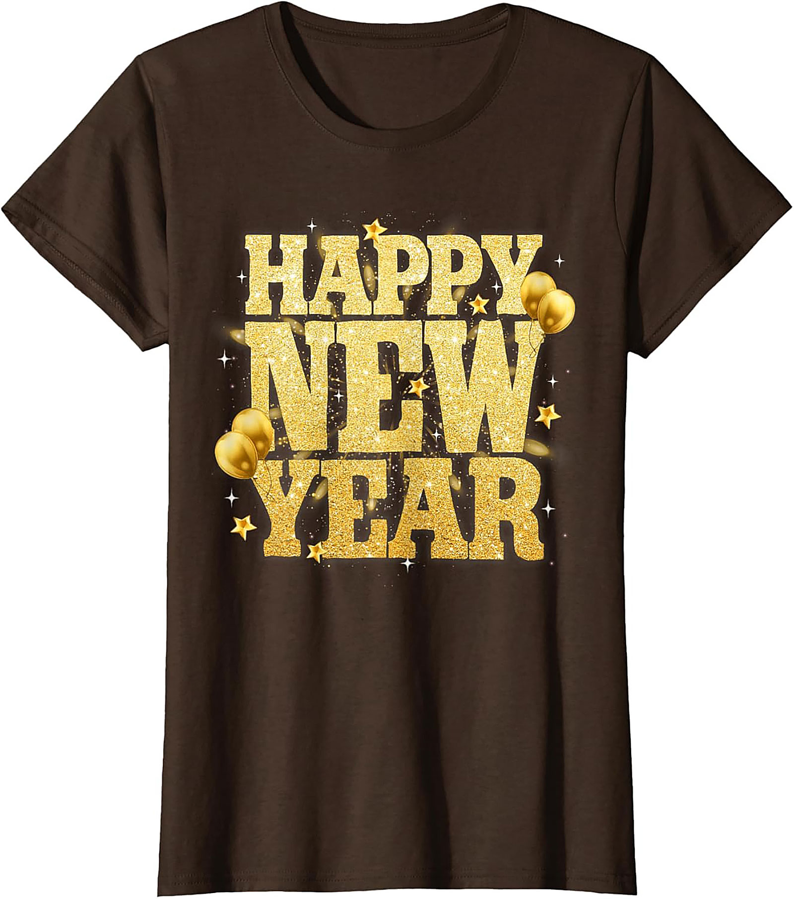Happy New Year T-Shirt Festive Gold Glitter Graphic Tee
