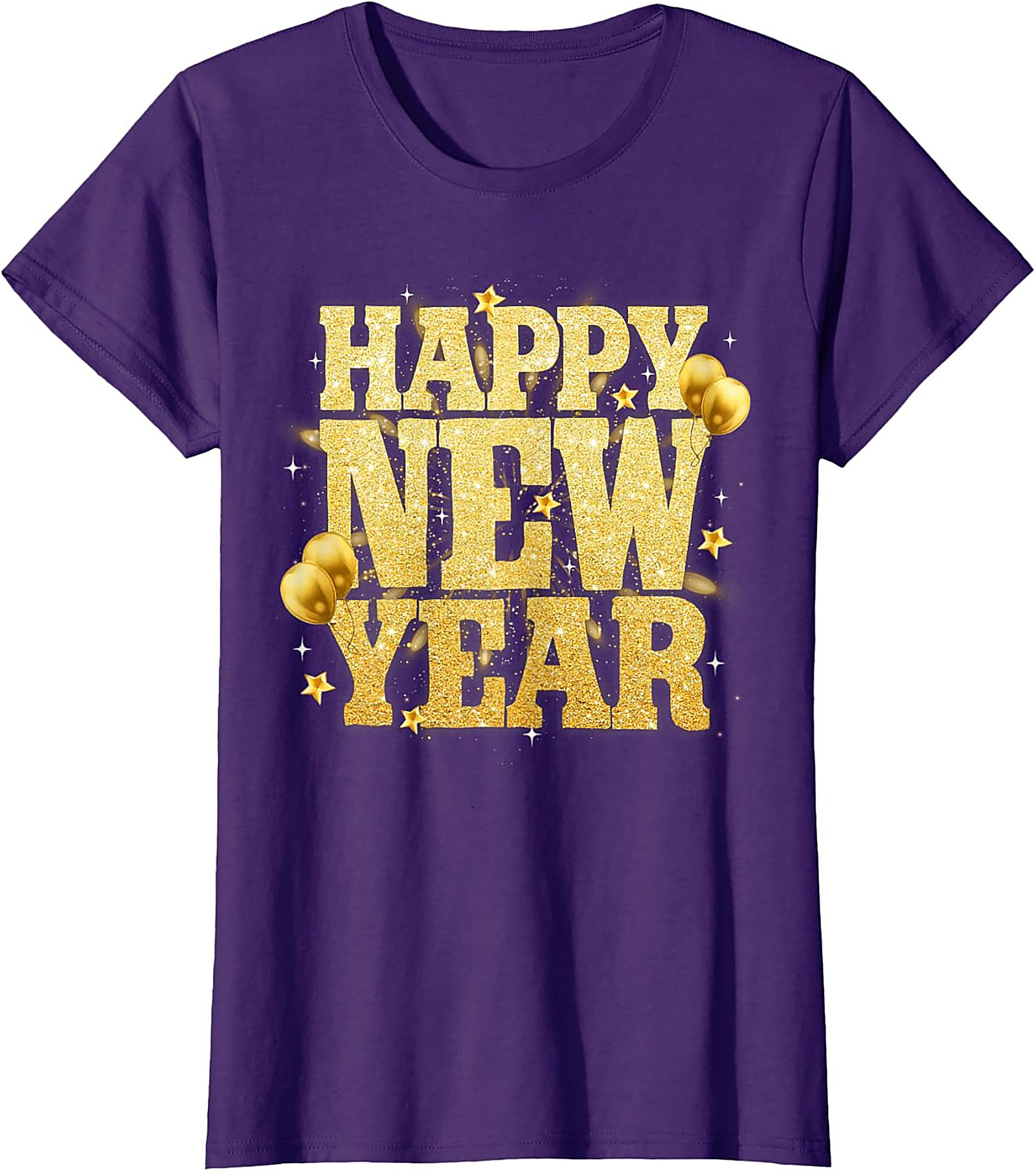 Happy New Year T-Shirt Festive Gold Glitter Graphic Tee