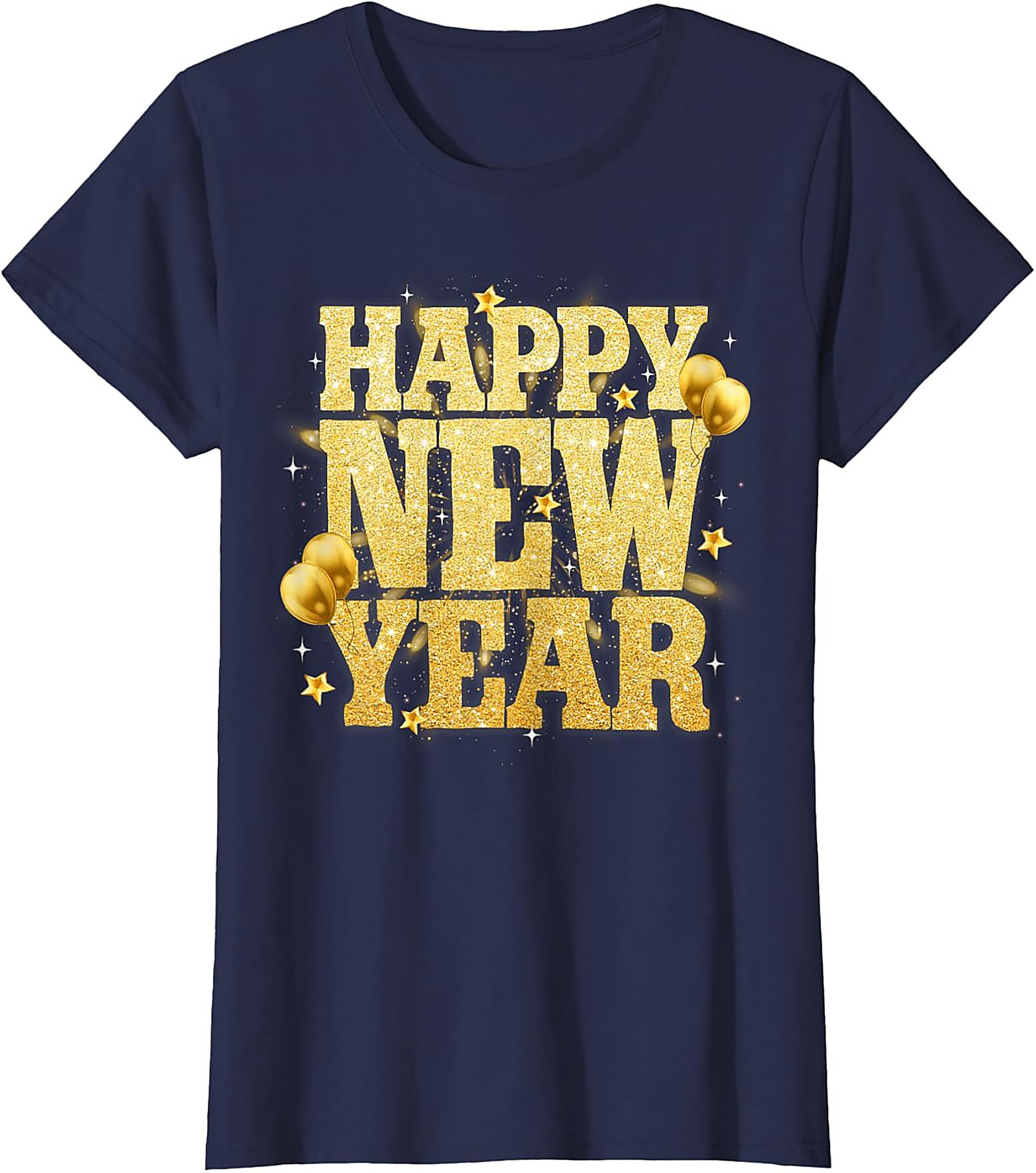 Happy New Year T-Shirt Festive Gold Glitter Graphic Tee