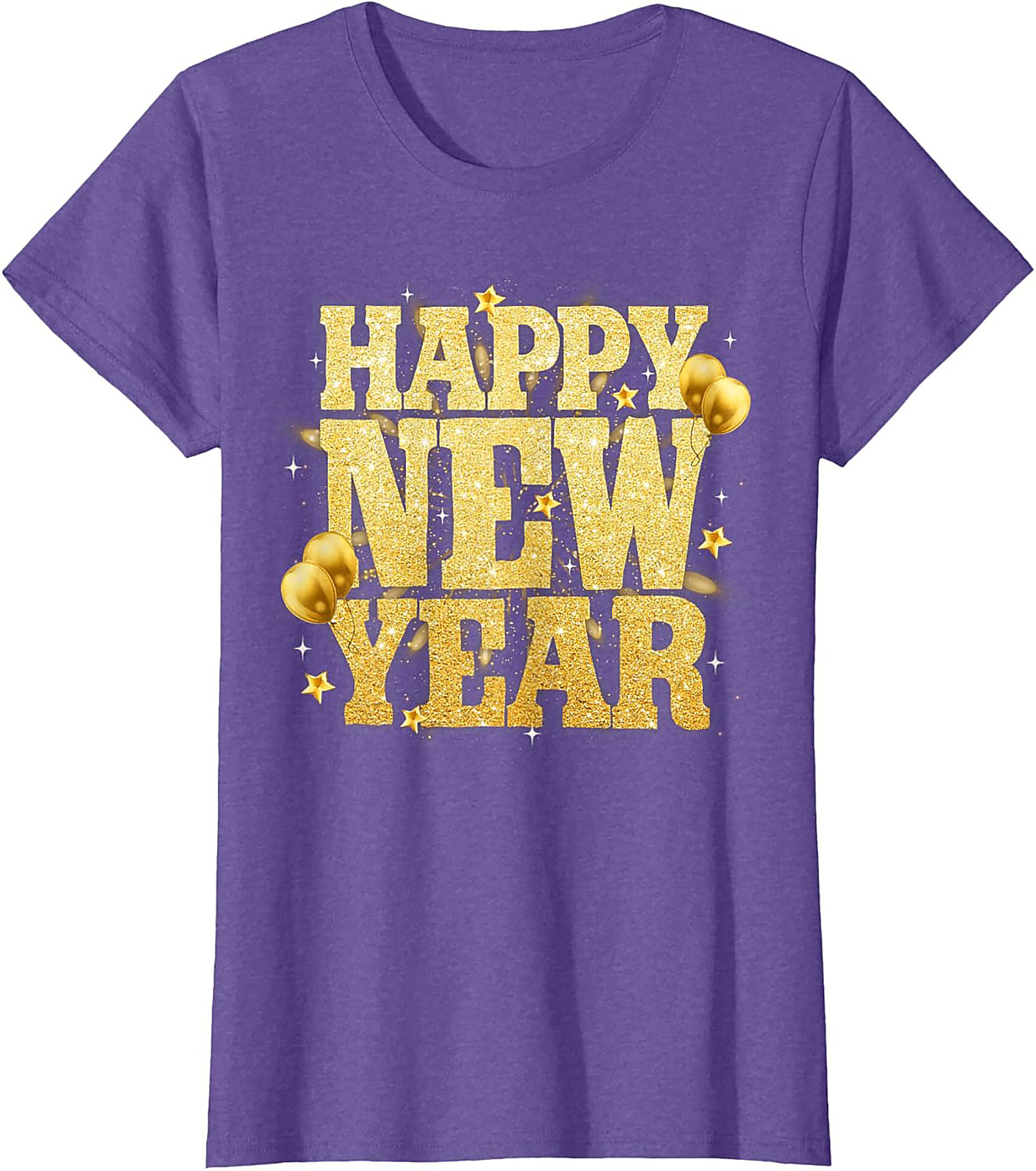 Happy New Year T-Shirt Festive Gold Glitter Graphic Tee