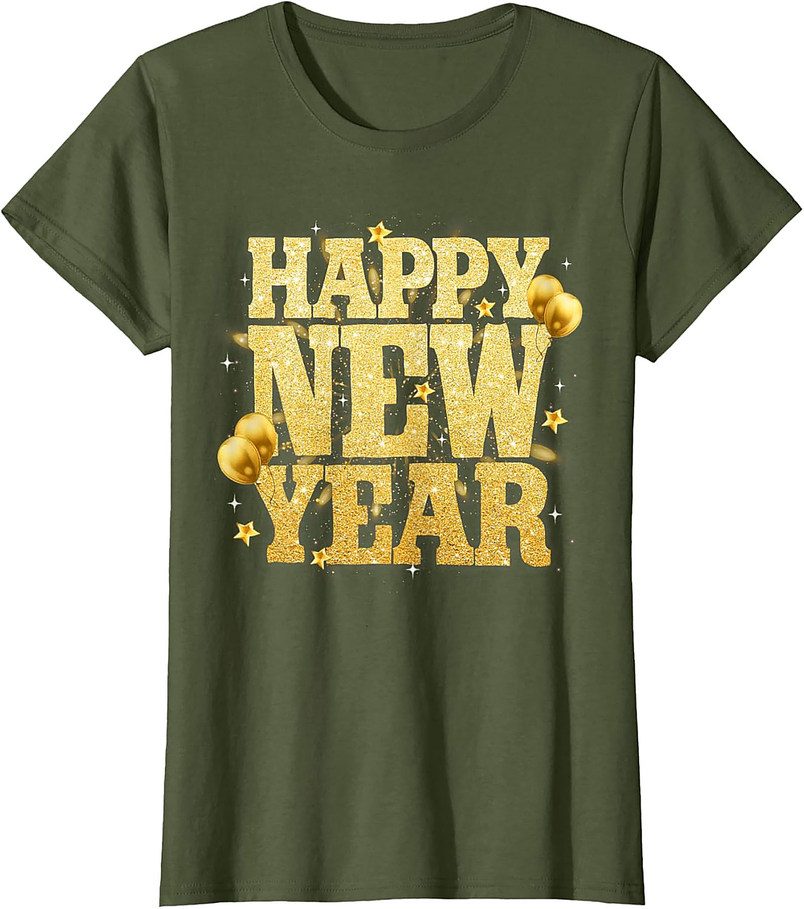 Happy New Year T-Shirt Festive Gold Glitter Graphic Tee