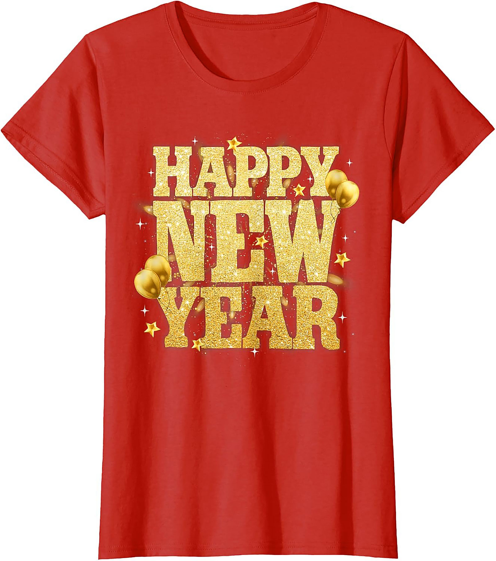 Happy New Year T-Shirt Festive Gold Glitter Graphic Tee