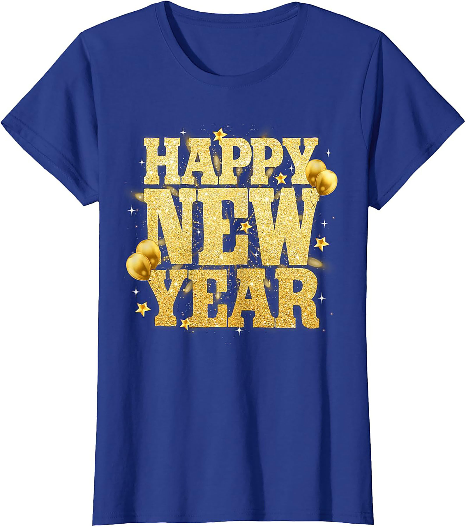 Happy New Year T-Shirt Festive Gold Glitter Graphic Tee