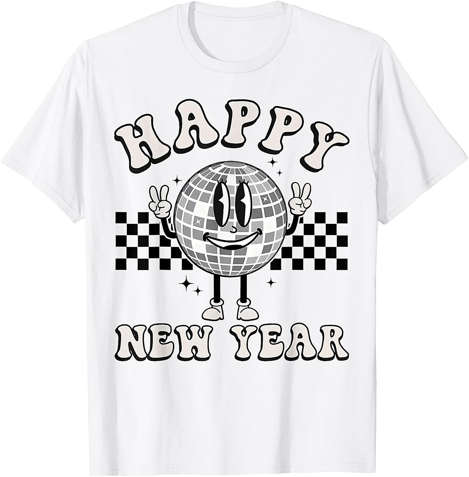 Retro Disco Ball Happy New Year Graphic Tee Groovy NYE Shirt