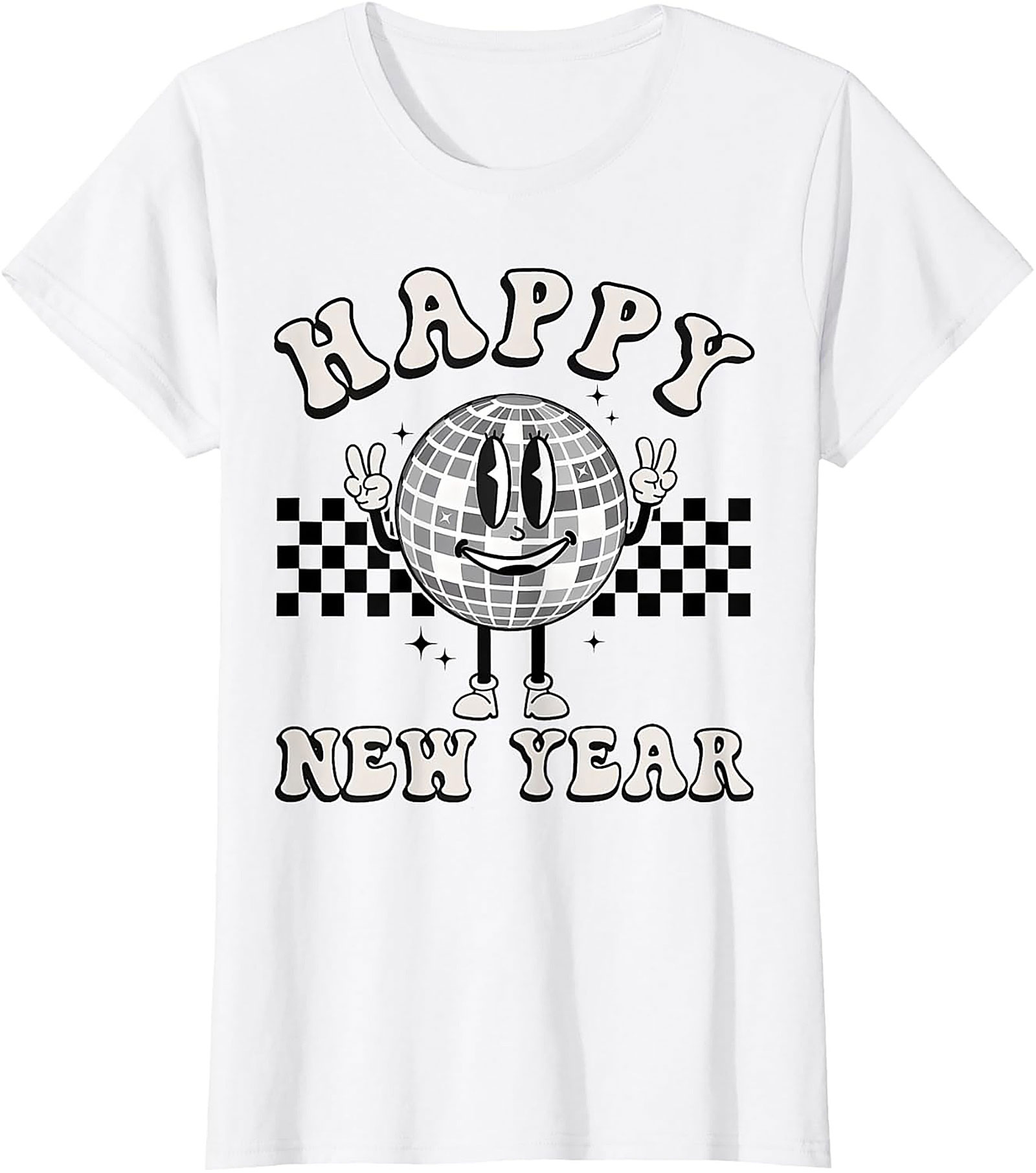 Retro Disco Ball Happy New Year Graphic Tee Groovy NYE Shirt