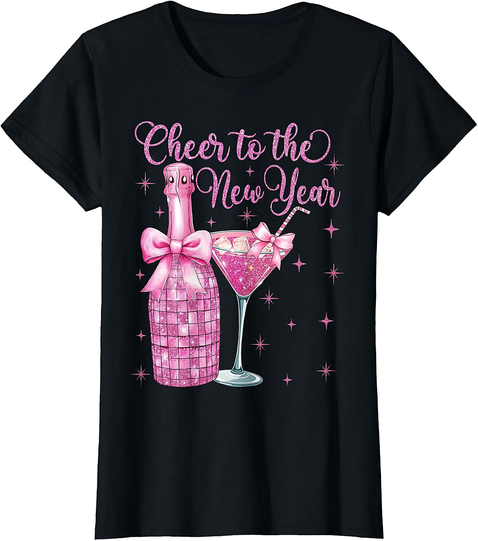 Pink Glitter New Year T-shirt Festive Party Tee & Gift