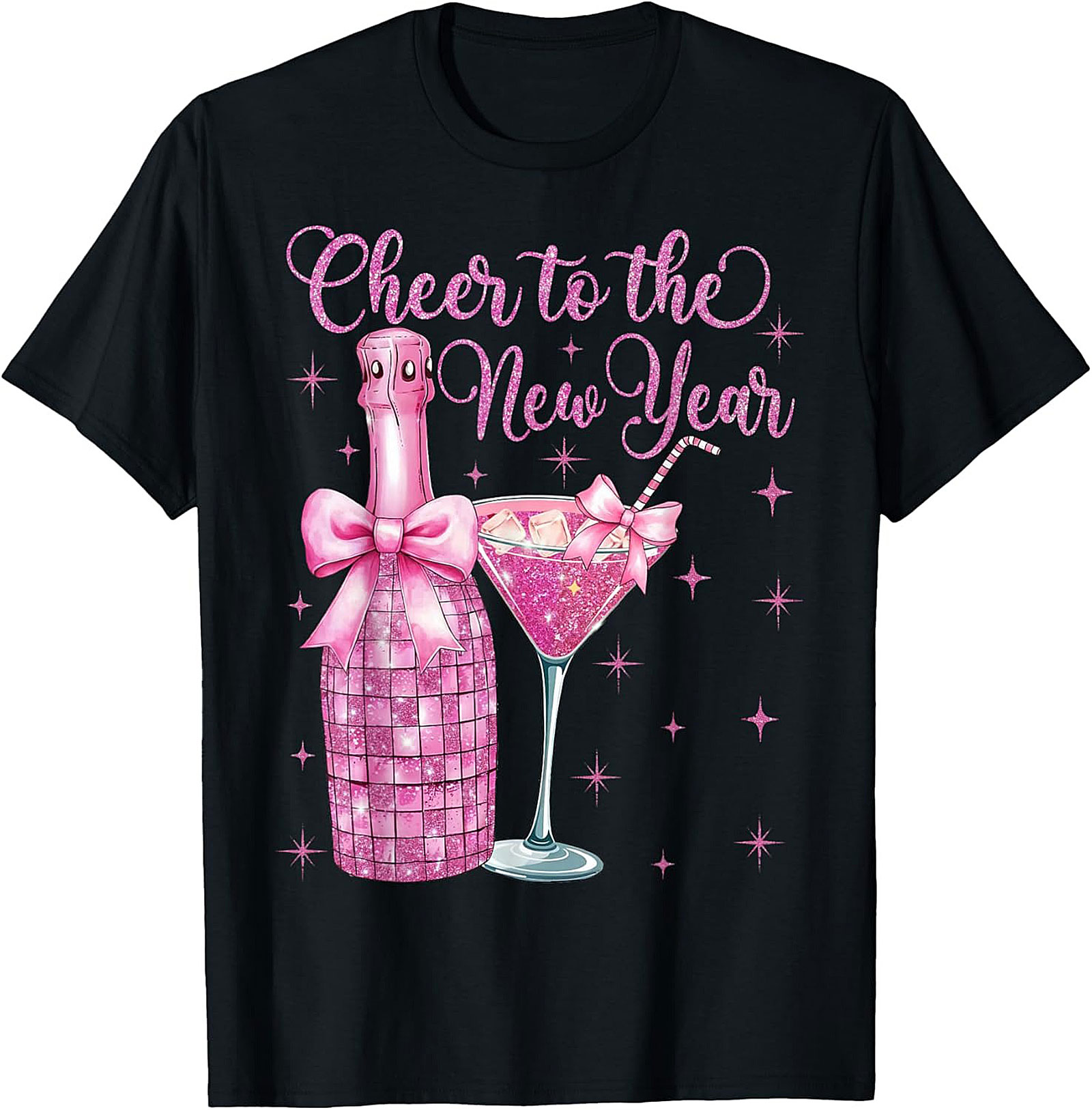 Pink Glitter New Year T-shirt Festive Party Tee & Gift