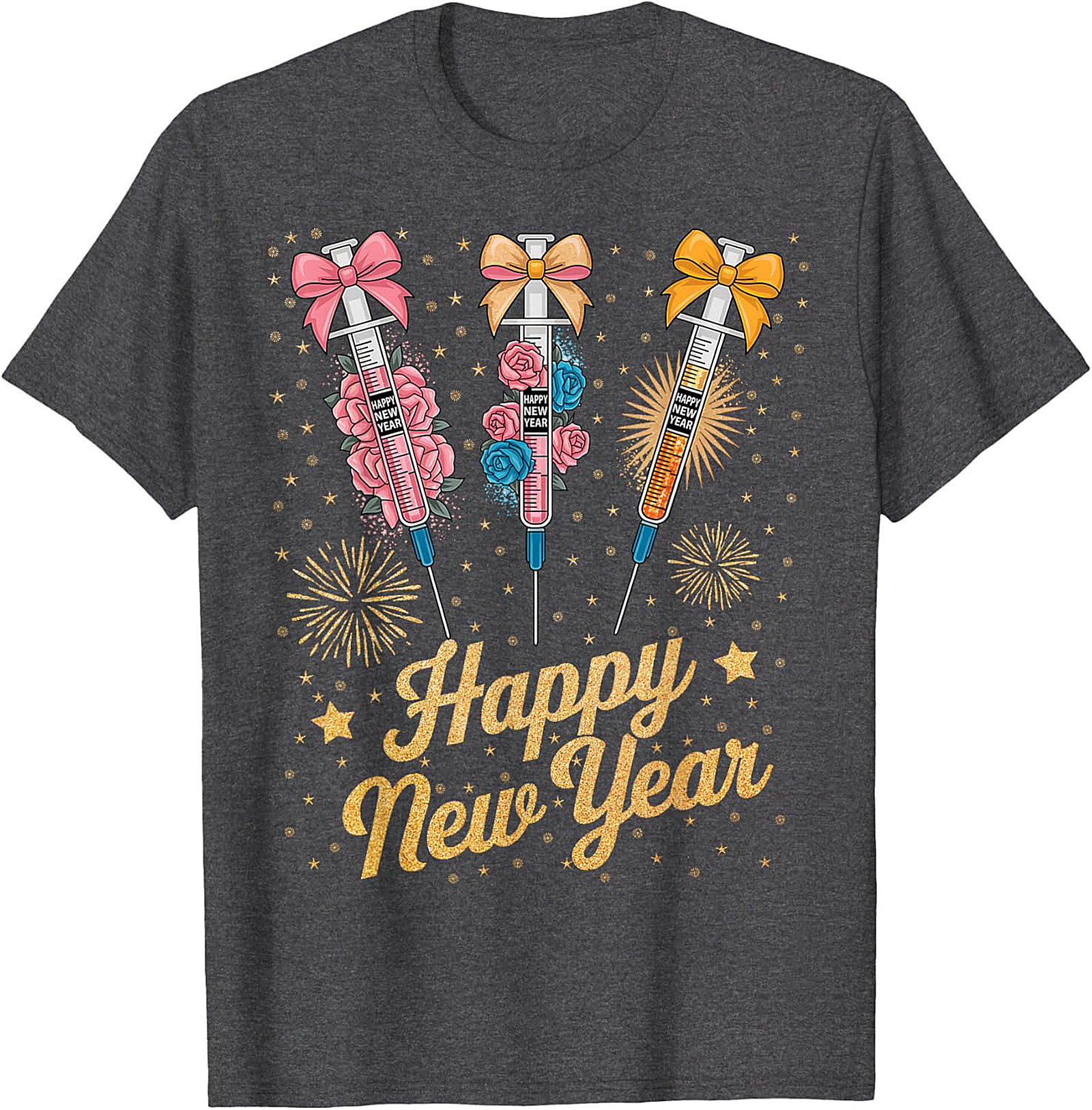 Funny New Year Graphic Tee Festive Syringe T-Shirt