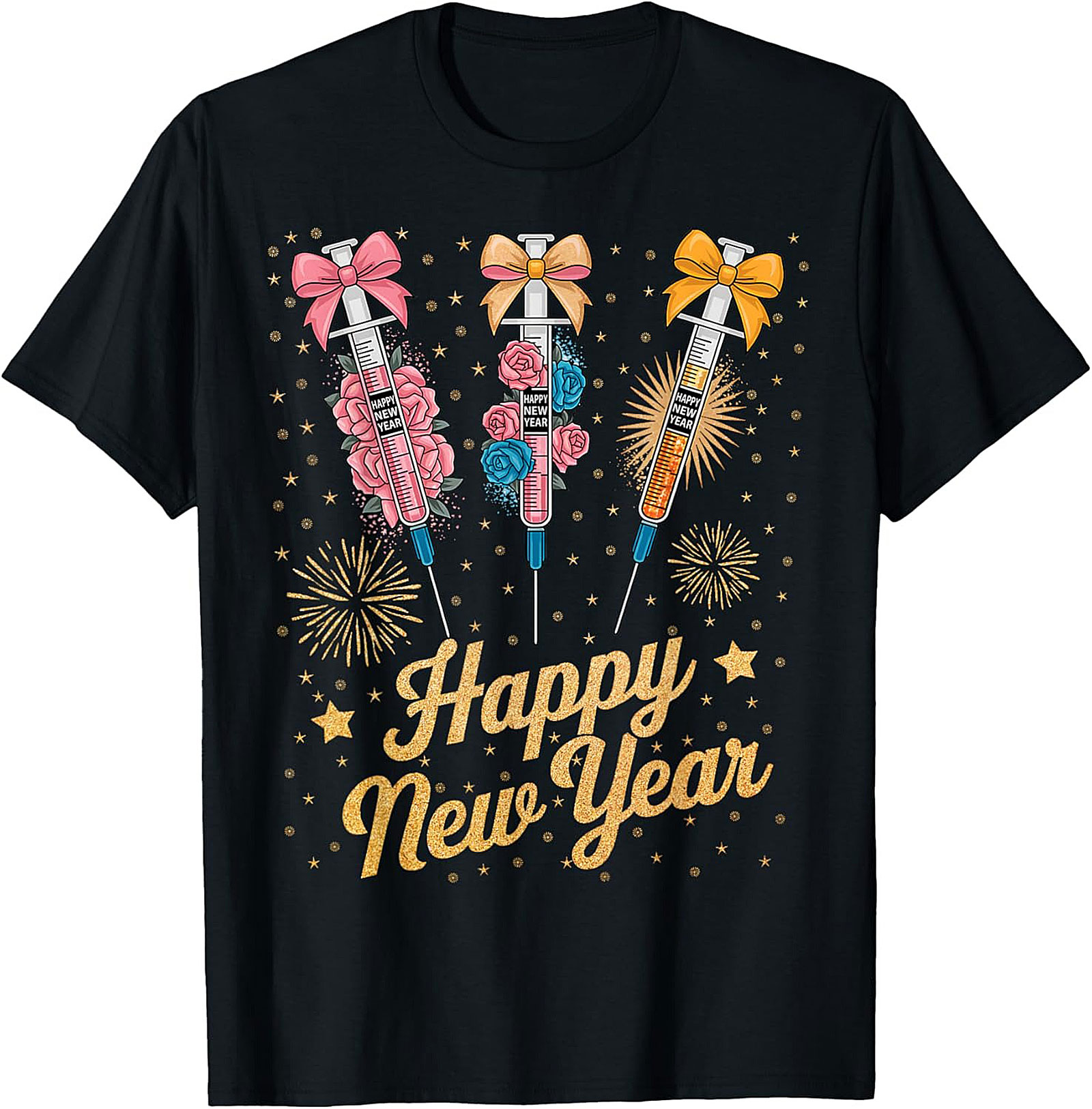 Funny New Year Graphic Tee Festive Syringe T-Shirt