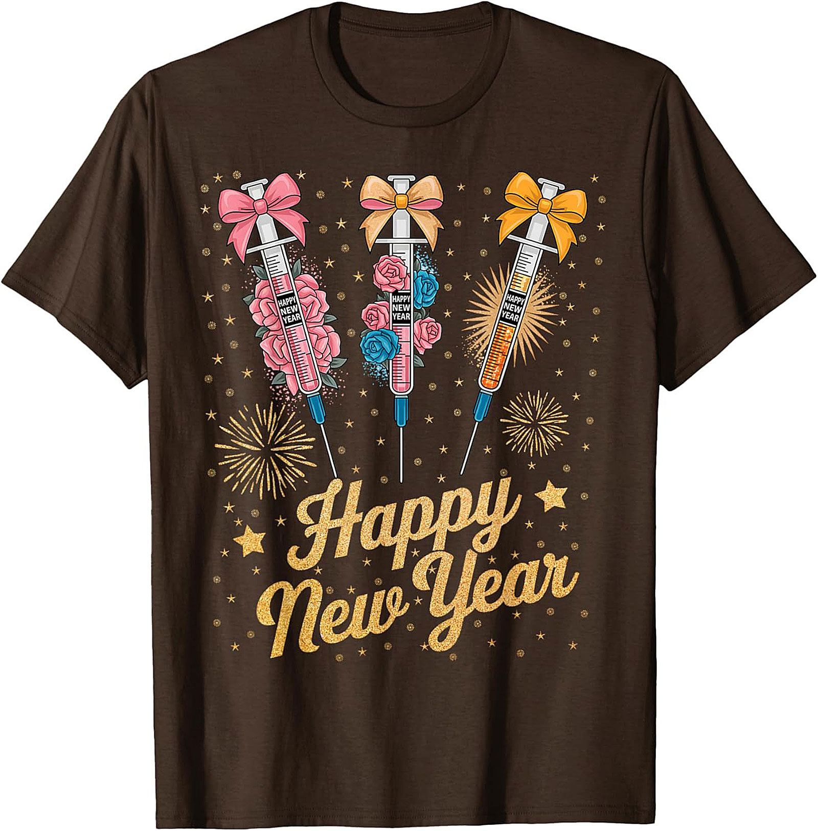 Funny New Year Graphic Tee Festive Syringe T-Shirt