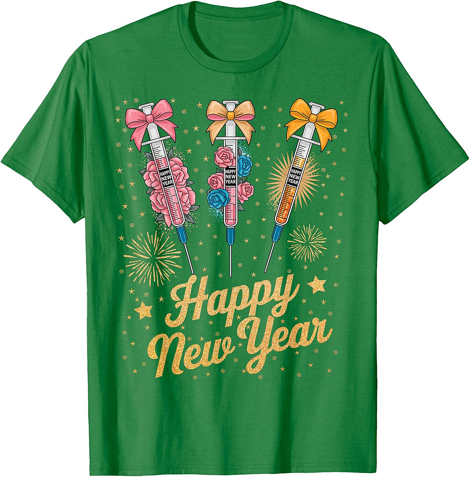 Funny New Year Graphic Tee Festive Syringe T-Shirt