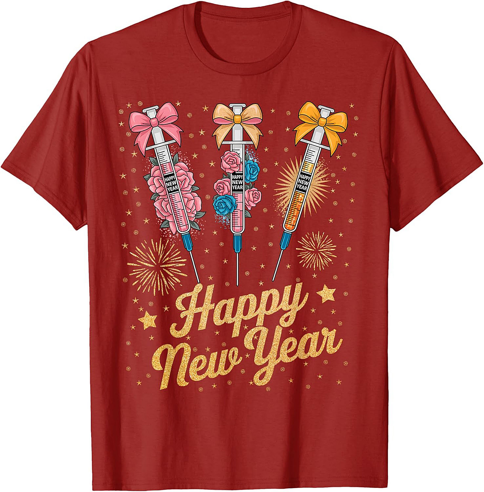 Funny New Year Graphic Tee Festive Syringe T-Shirt