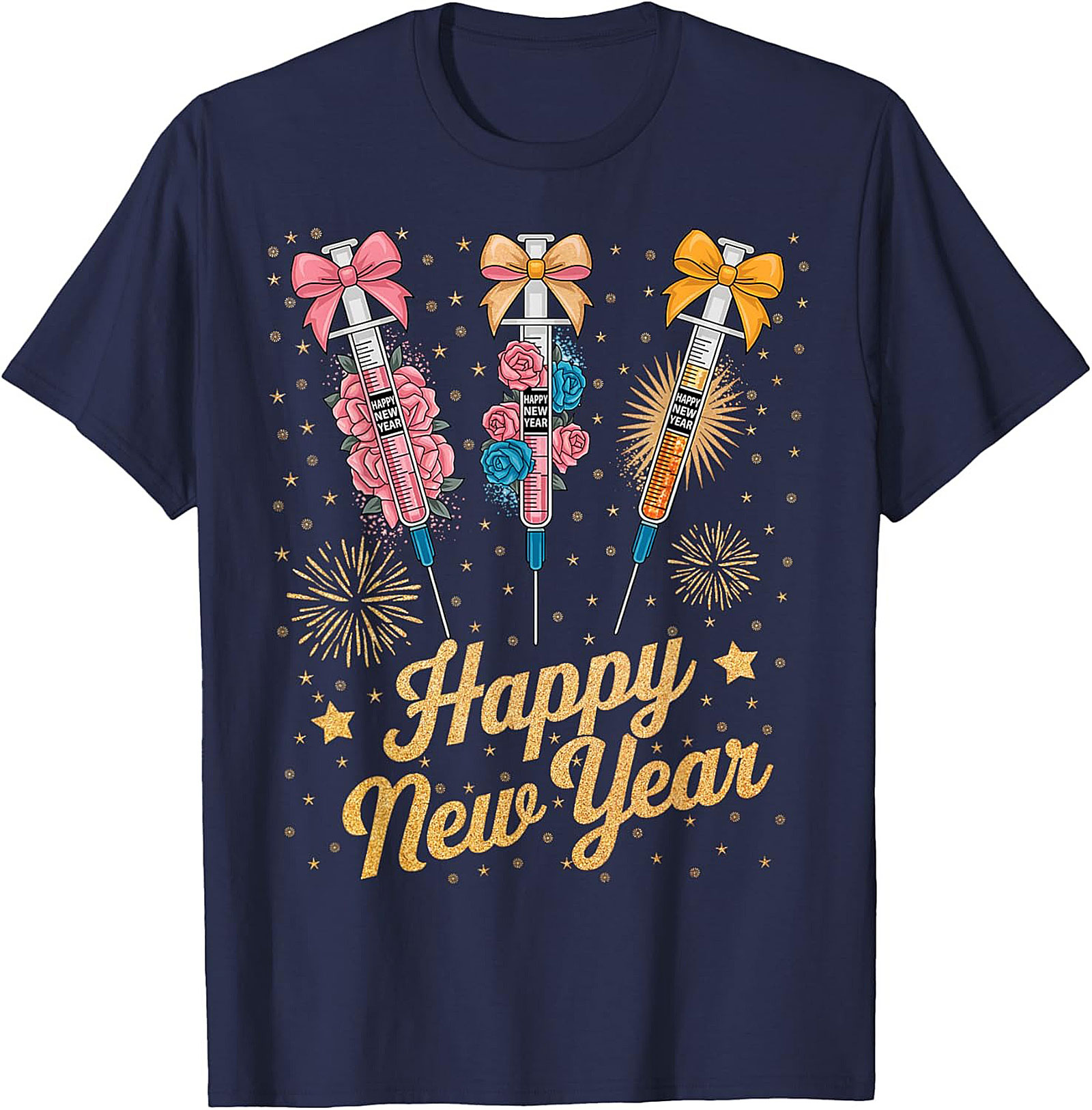 Funny New Year Graphic Tee Festive Syringe T-Shirt