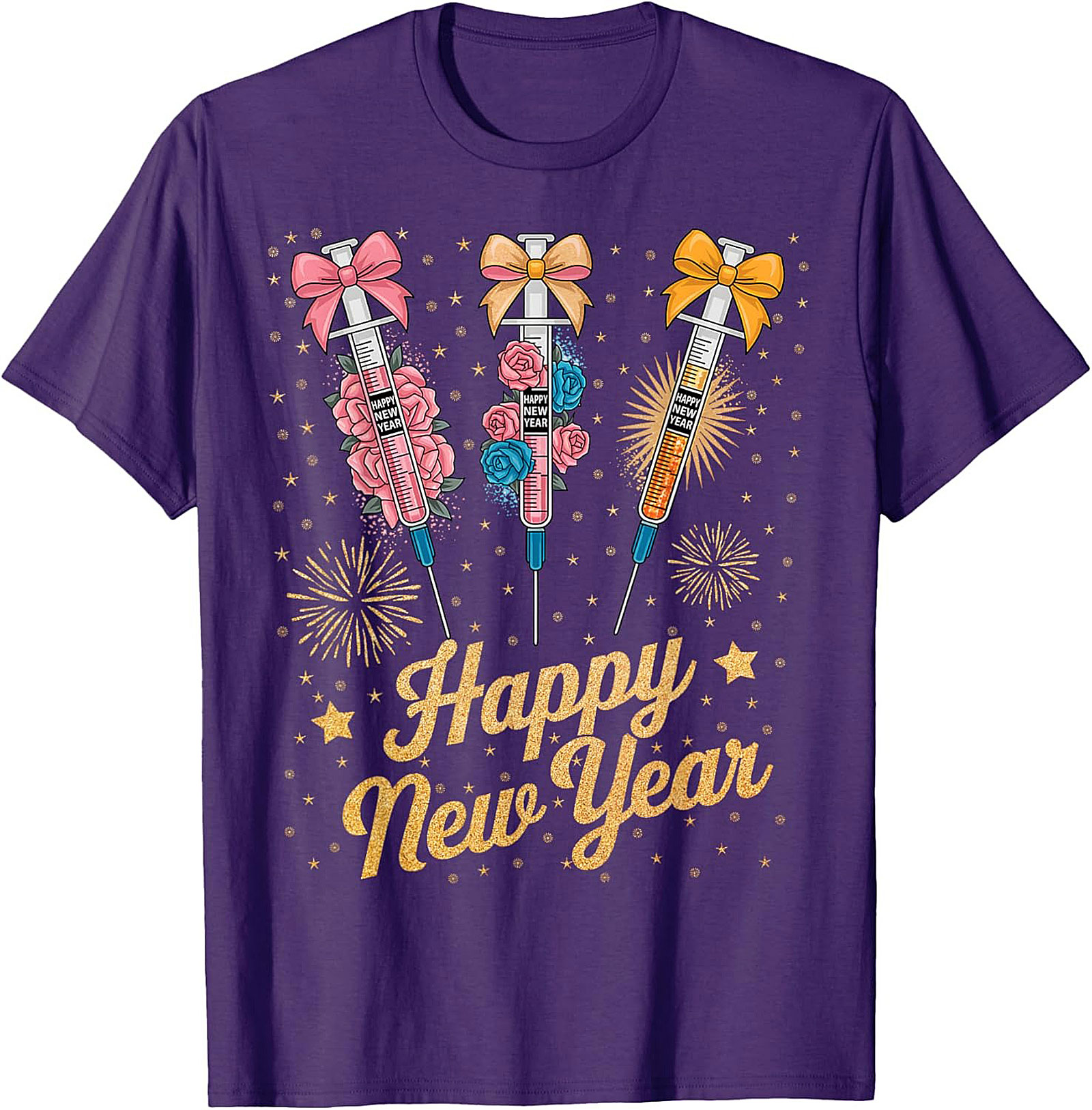 Funny New Year Graphic Tee Festive Syringe T-Shirt