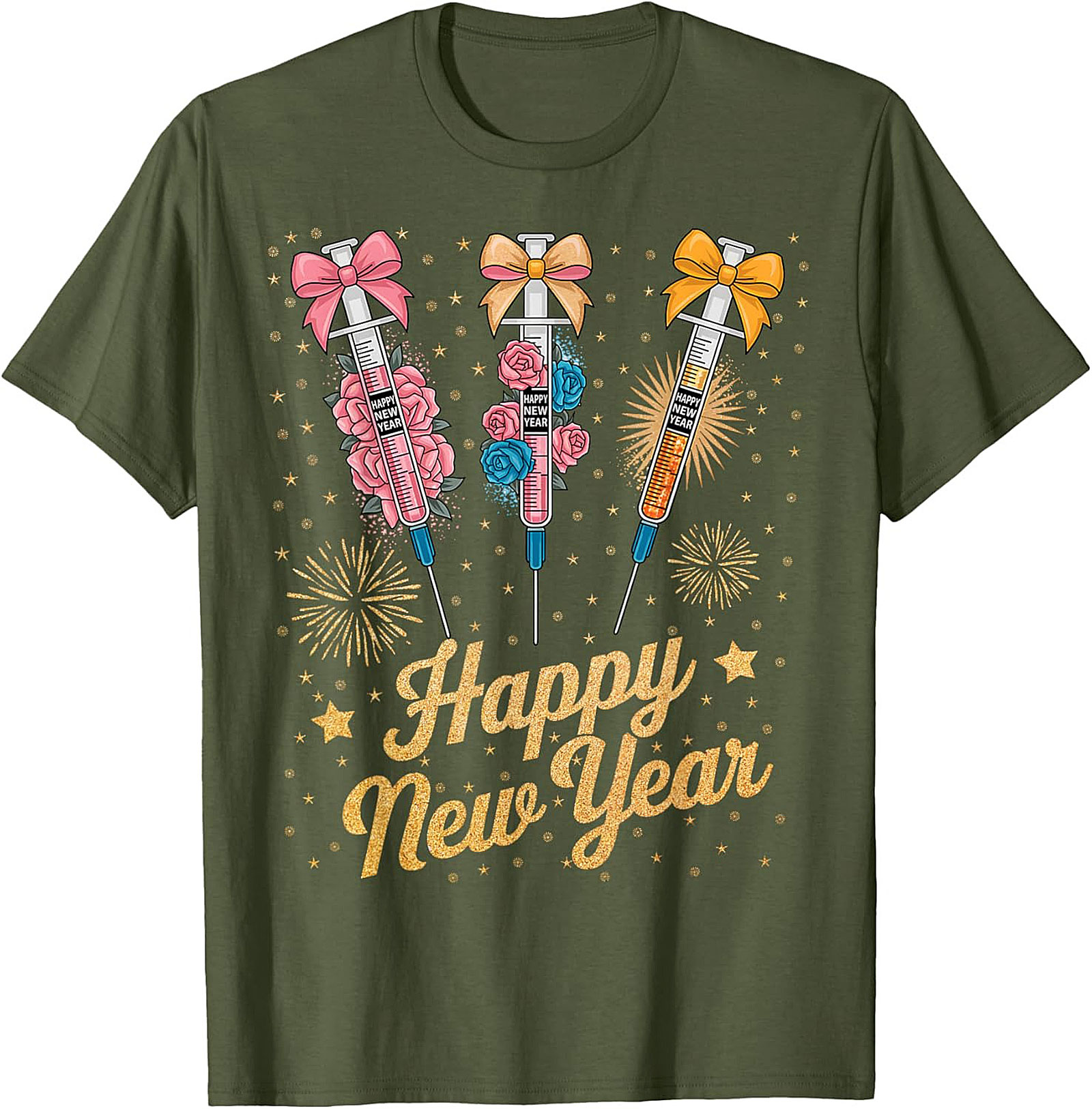 Funny New Year Graphic Tee Festive Syringe T-Shirt