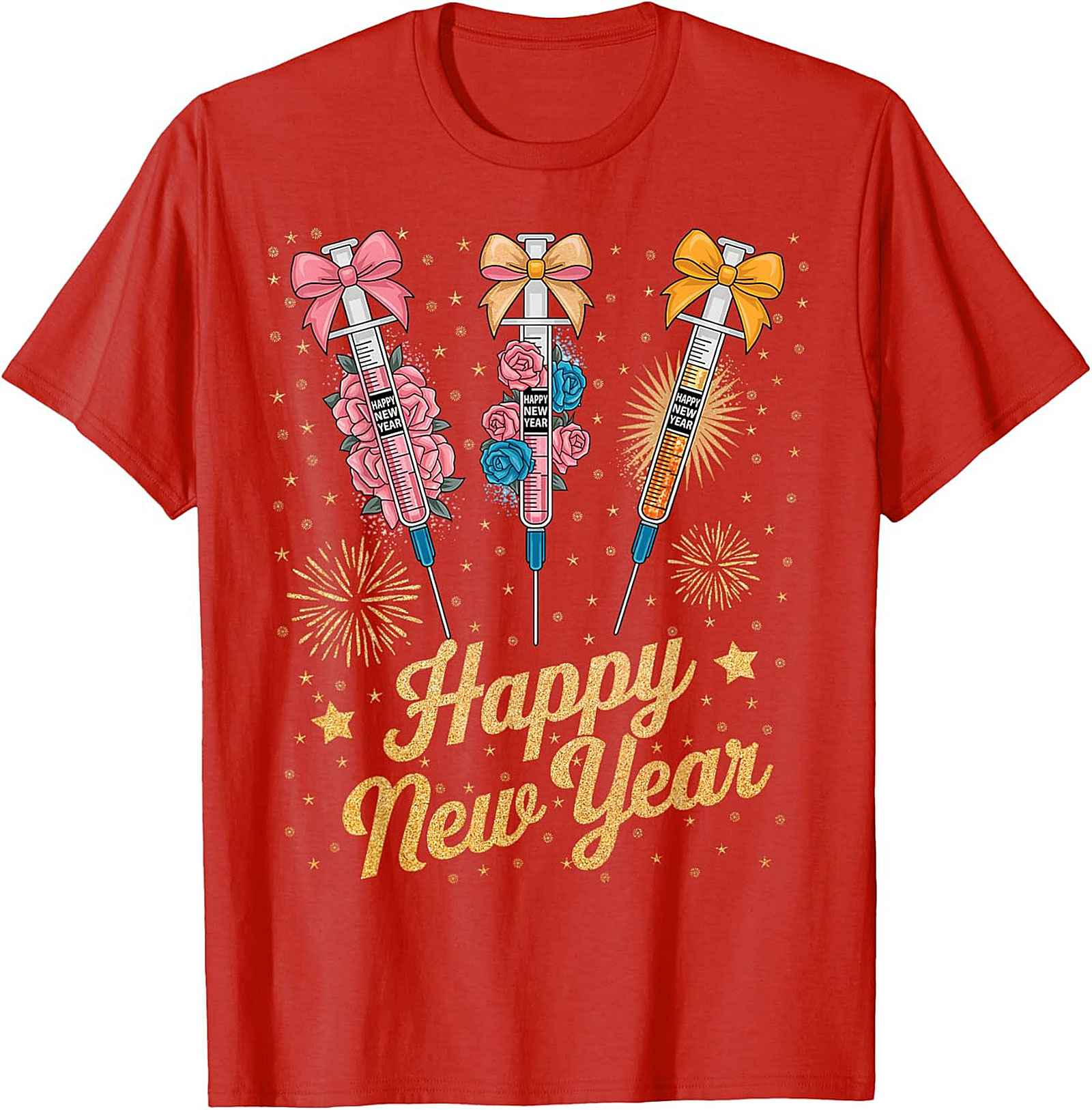 Funny New Year Graphic Tee Festive Syringe T-Shirt