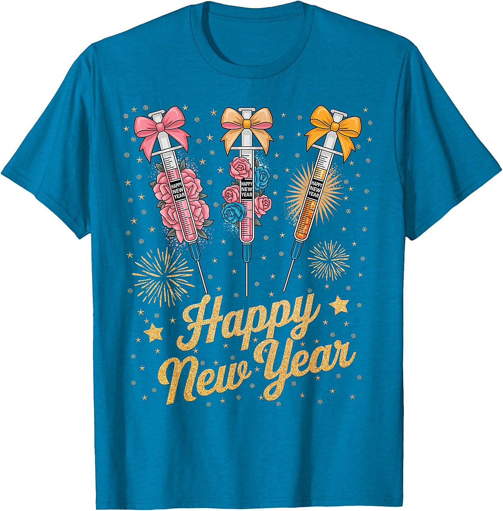 Funny New Year Graphic Tee Festive Syringe T-Shirt