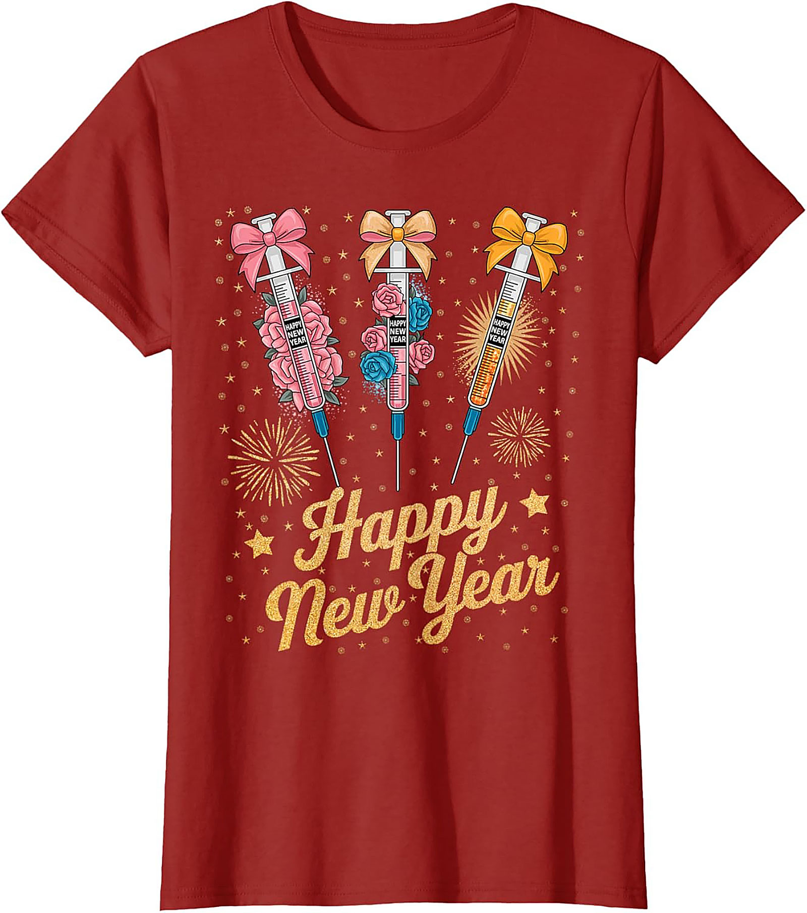 Funny New Year Graphic Tee Festive Syringe T-Shirt