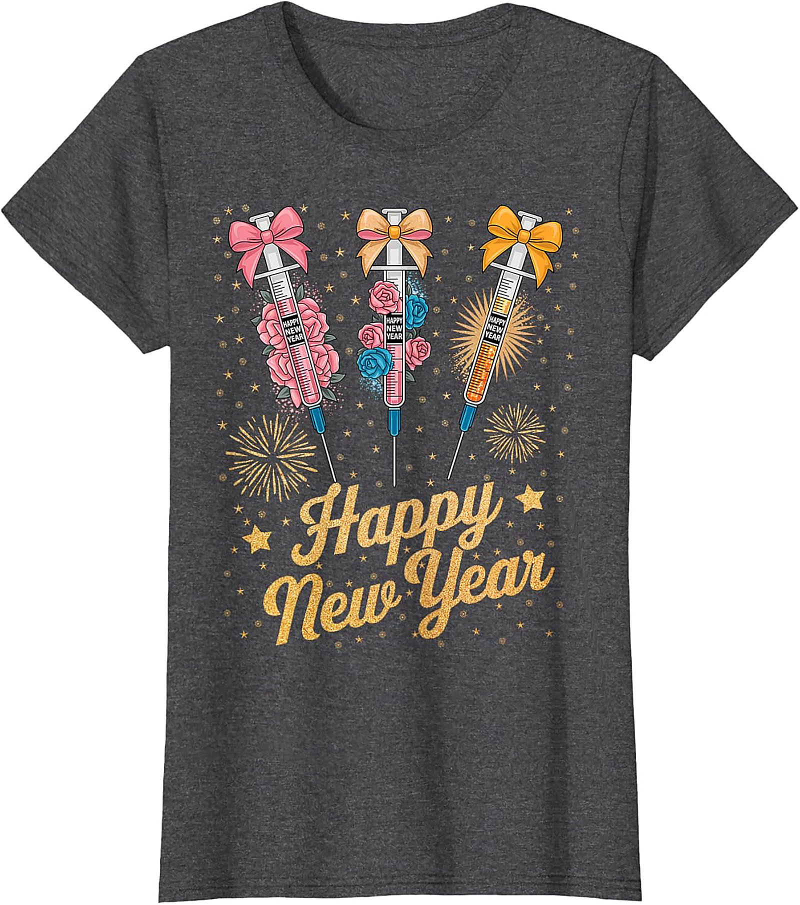Funny New Year Graphic Tee Festive Syringe T-Shirt