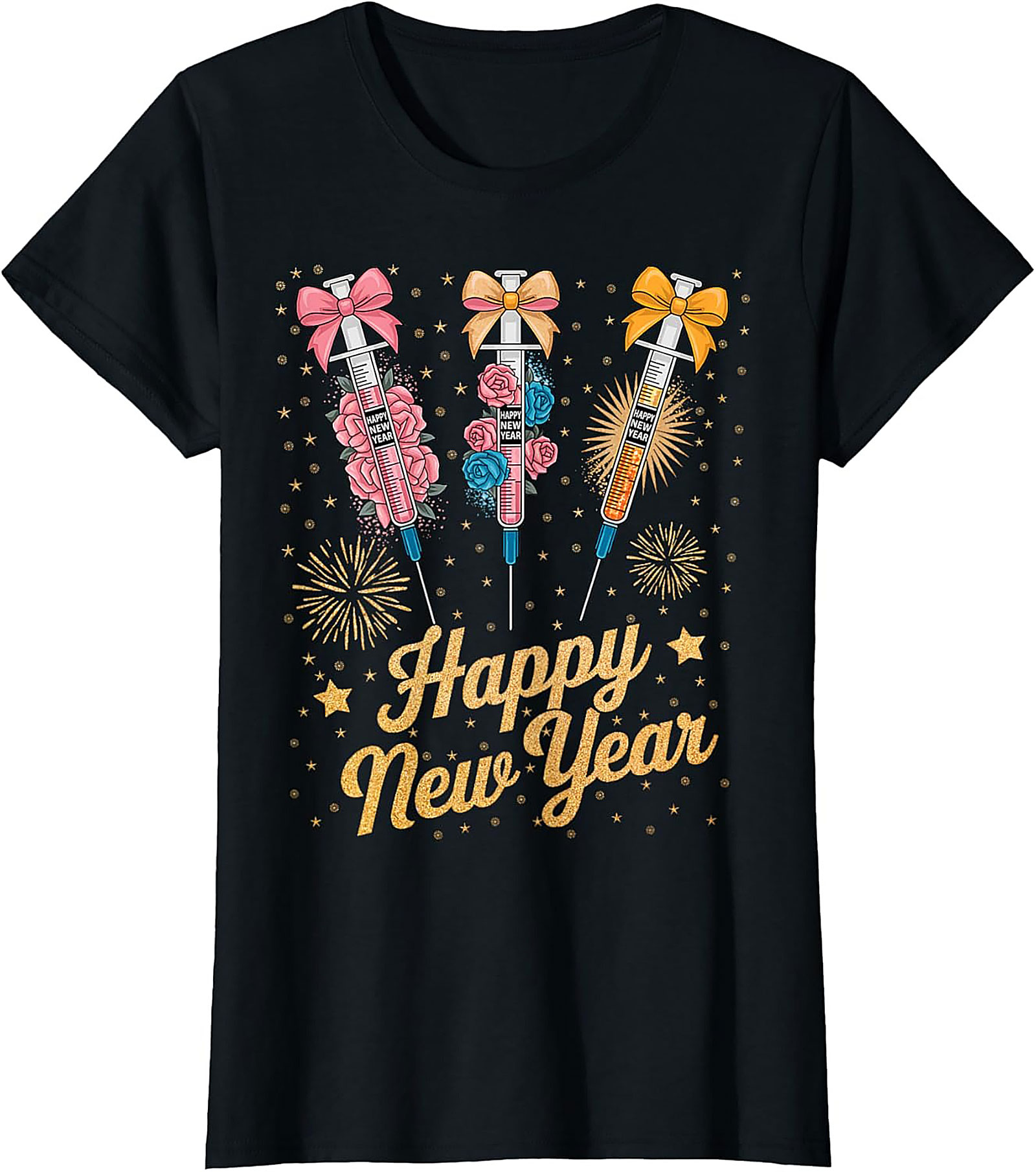 Funny New Year Graphic Tee Festive Syringe T-Shirt