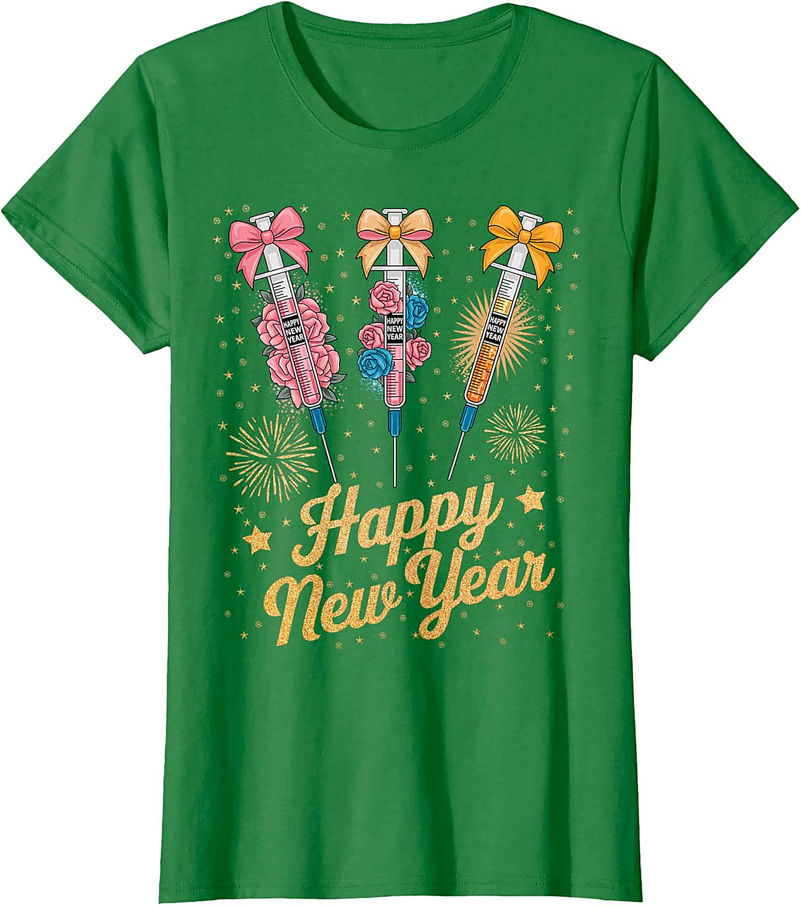 Funny New Year Graphic Tee Festive Syringe T-Shirt