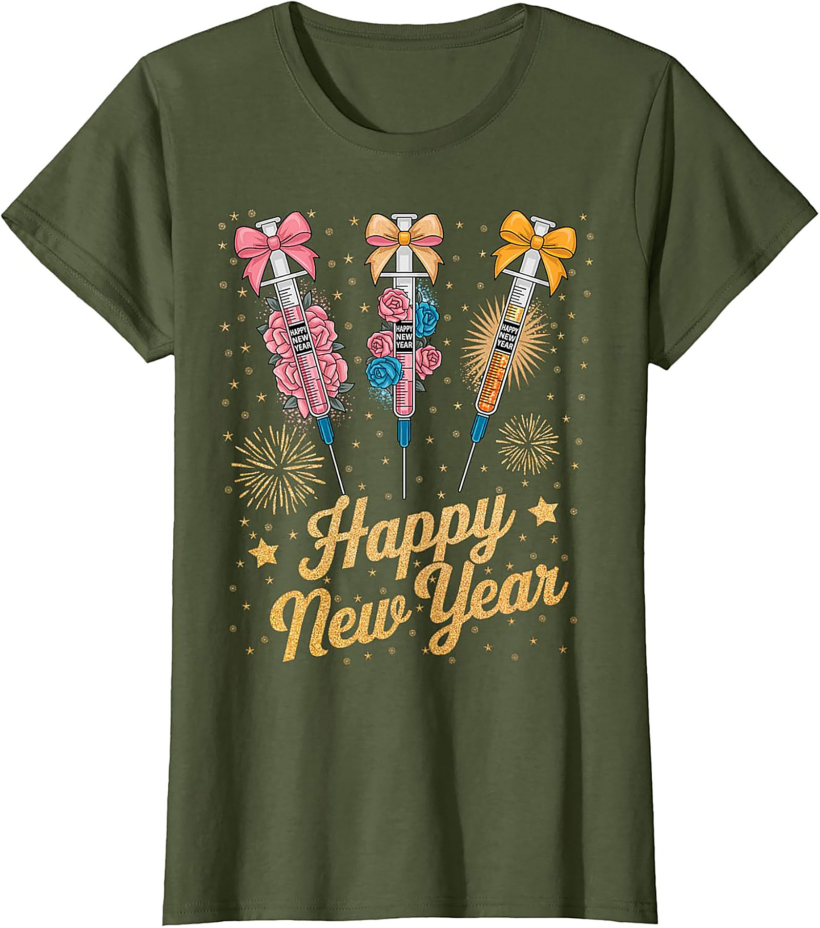 Funny New Year Graphic Tee Festive Syringe T-Shirt