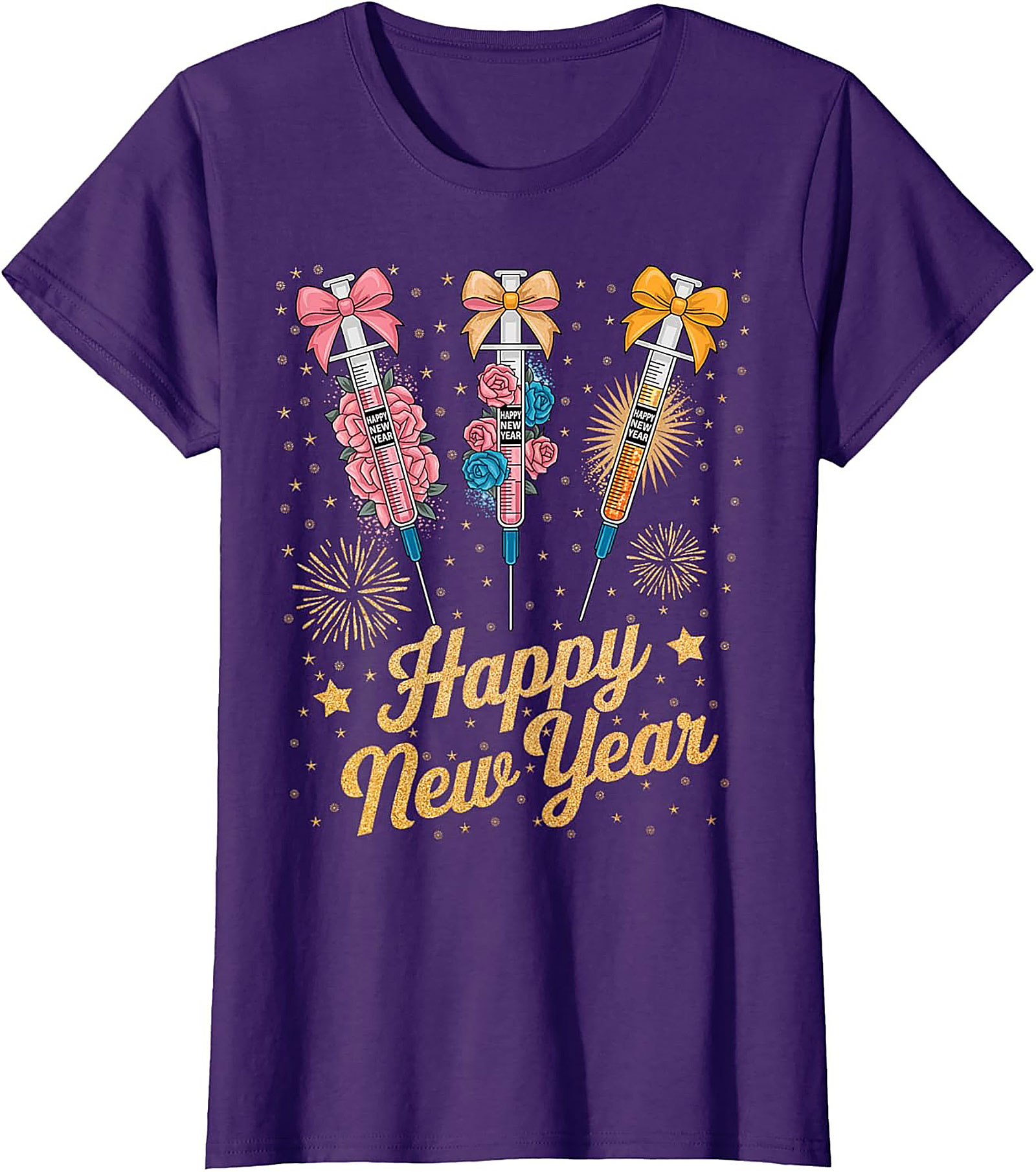 Funny New Year Graphic Tee Festive Syringe T-Shirt