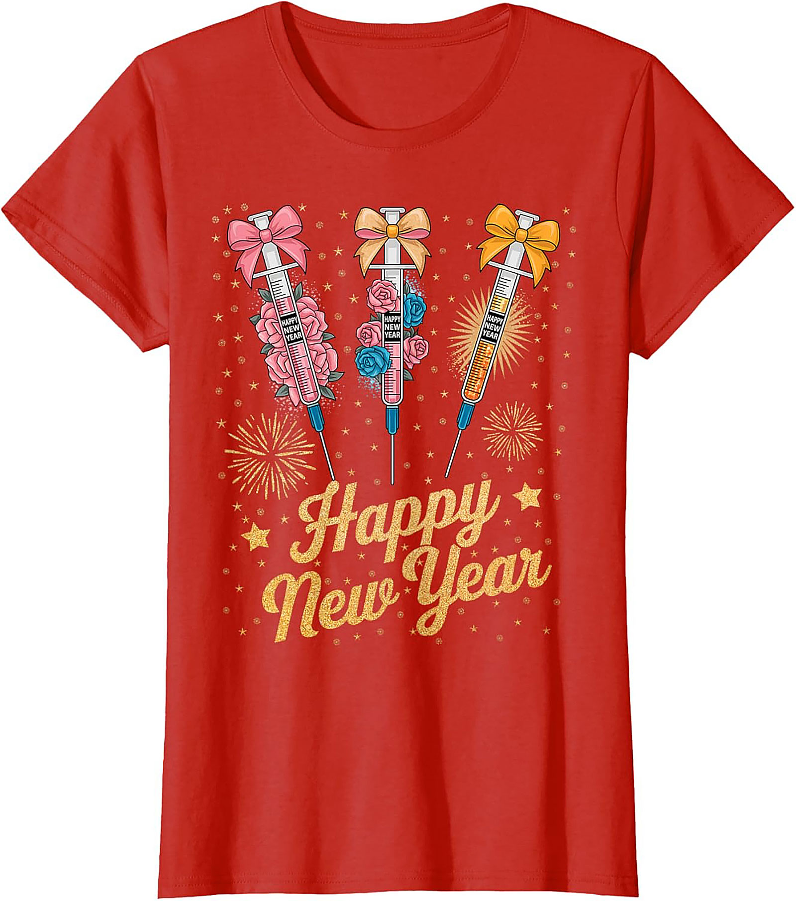 Funny New Year Graphic Tee Festive Syringe T-Shirt