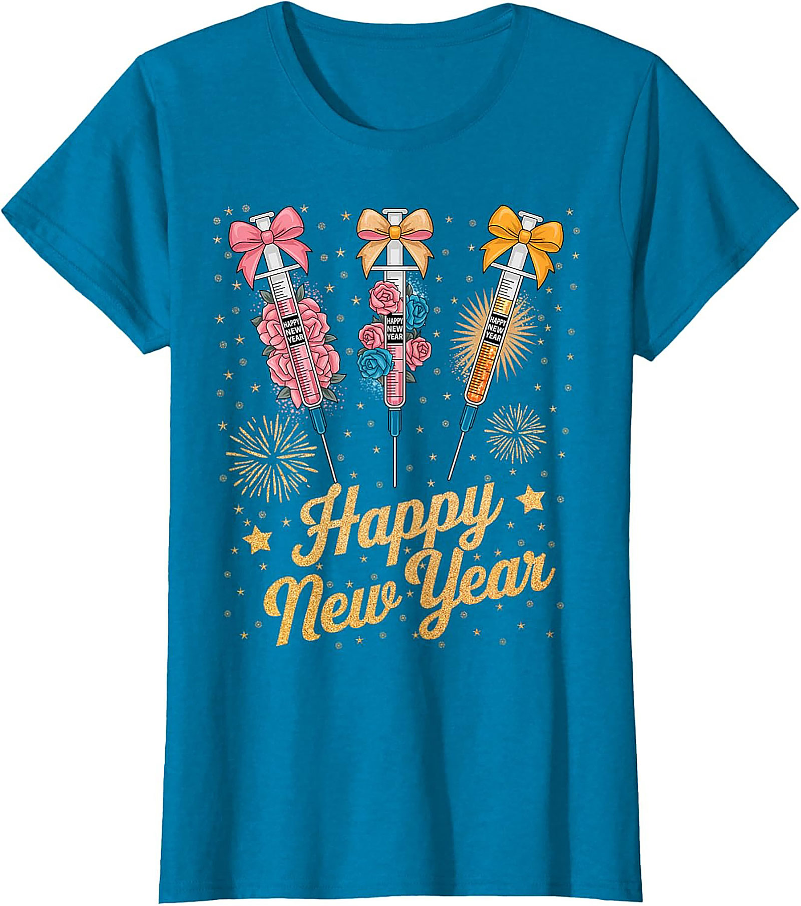 Funny New Year Graphic Tee Festive Syringe T-Shirt