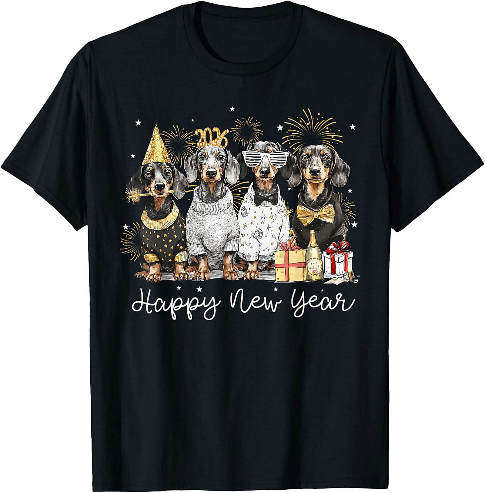Funny Dachshund New Year Graphic Tee Dog Party Shirt