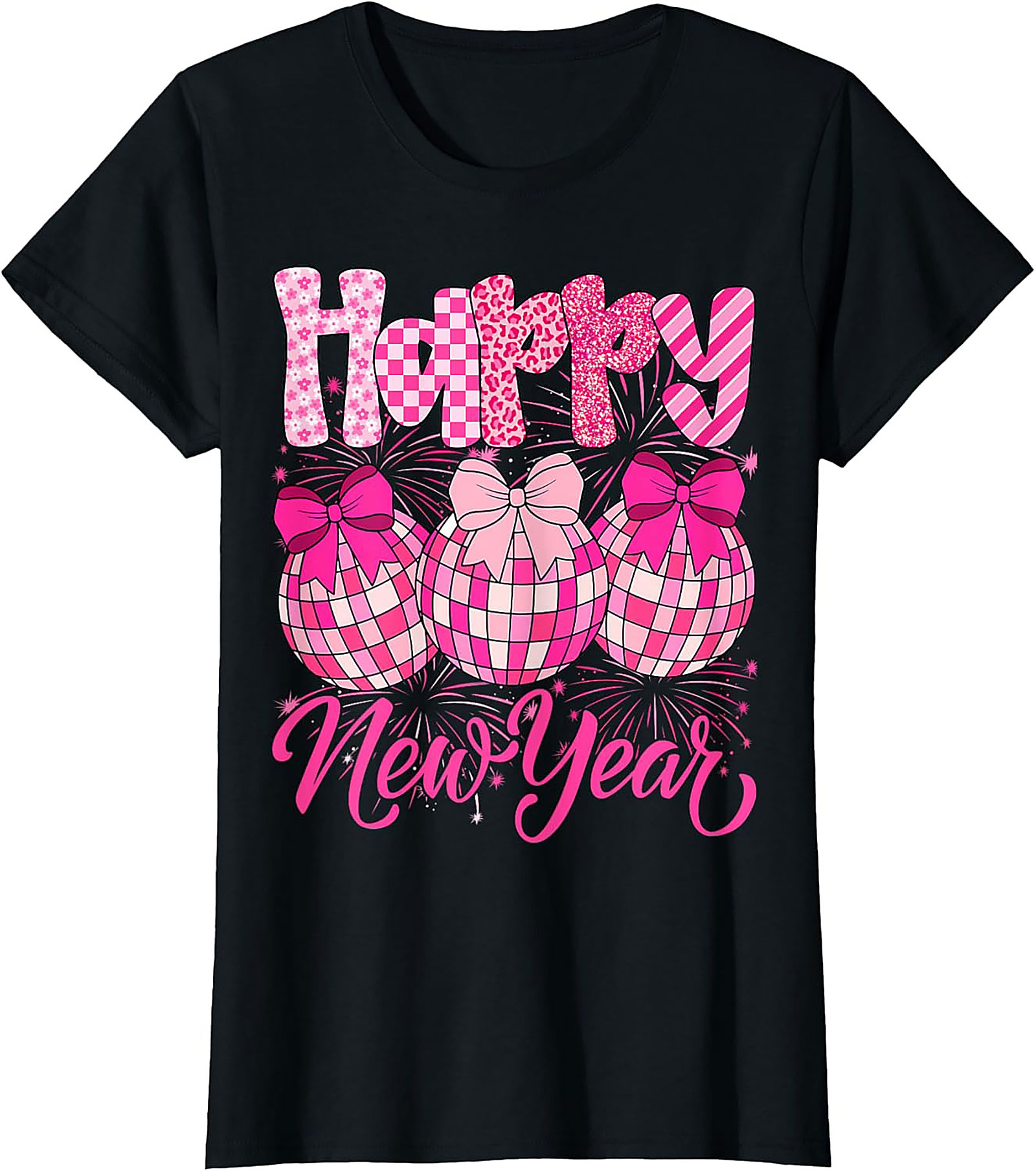 Pink Groovy New Year T-shirt Retro Disco Ball Graphic Tee