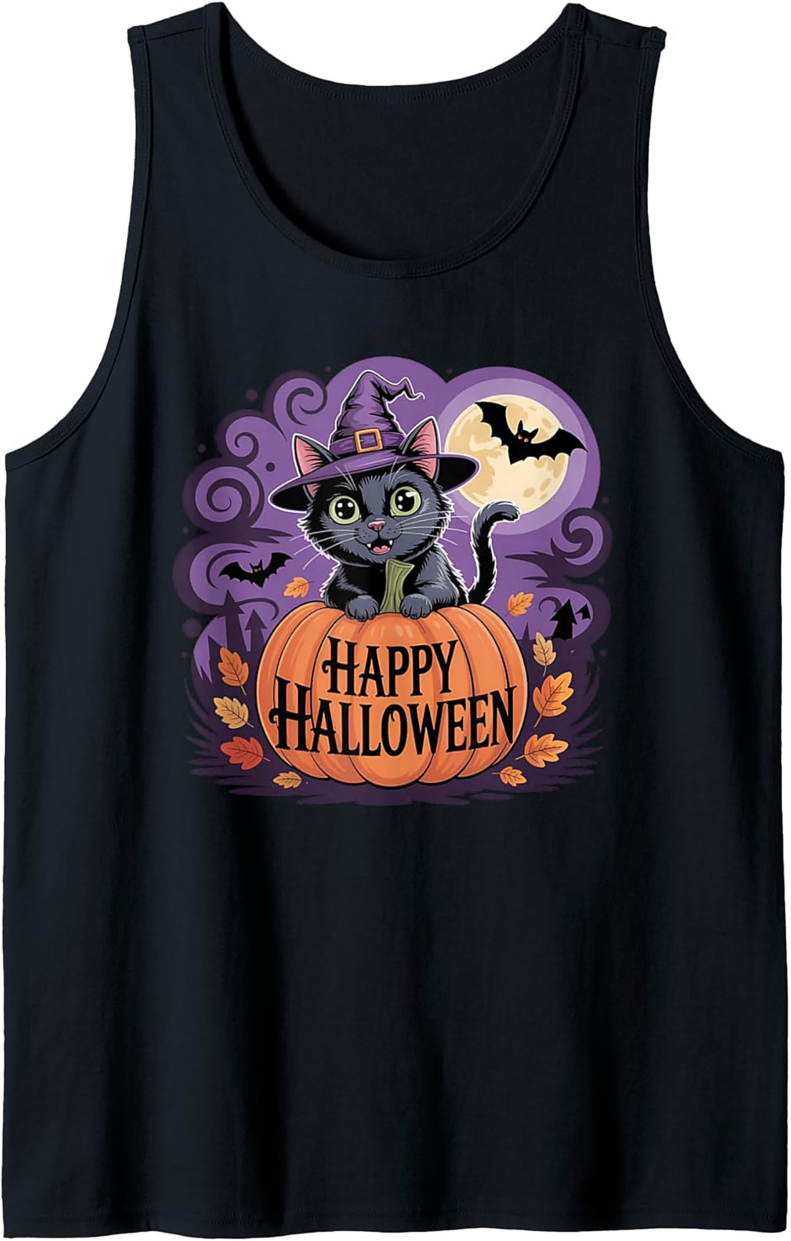 Cute Witch Cat Halloween Graphic Tank | Unisex Sleeveless Shirt