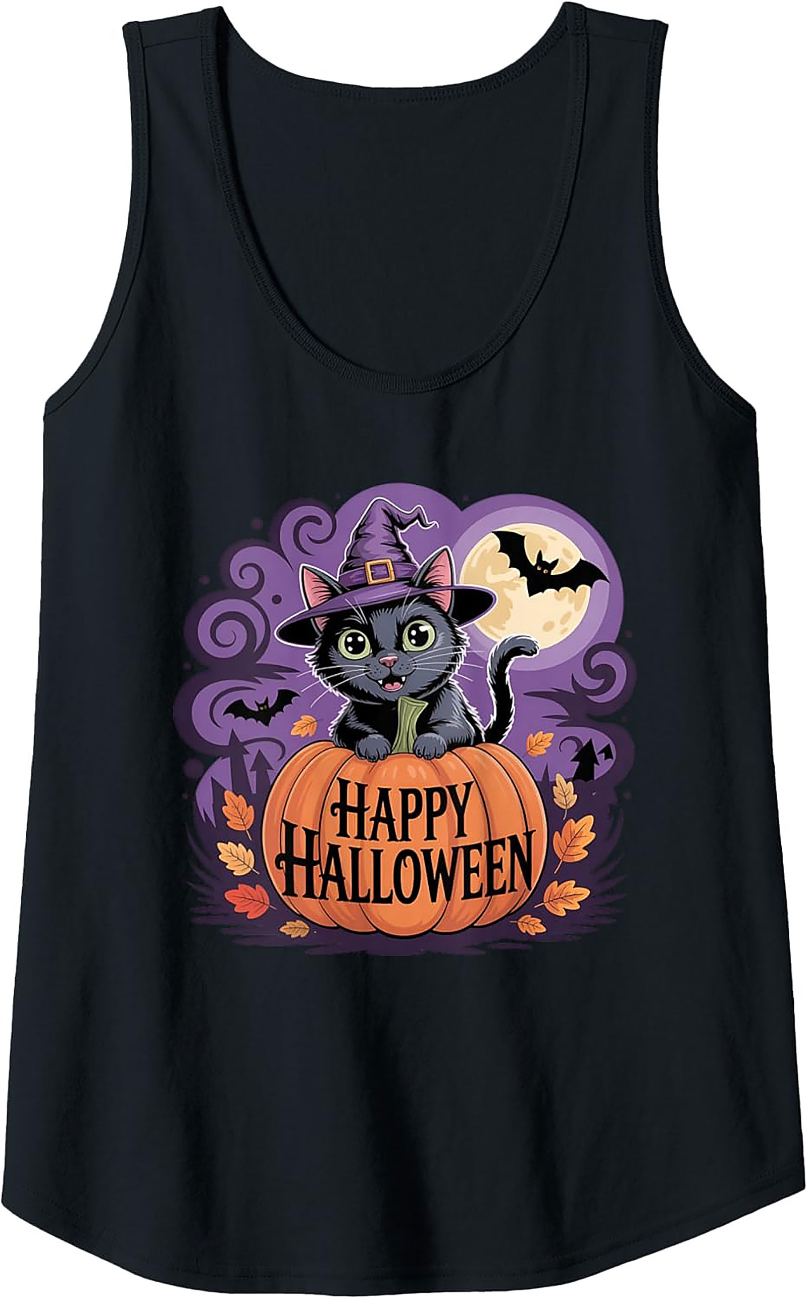 Cute Witch Cat Halloween Graphic Tank | Unisex Sleeveless Shirt